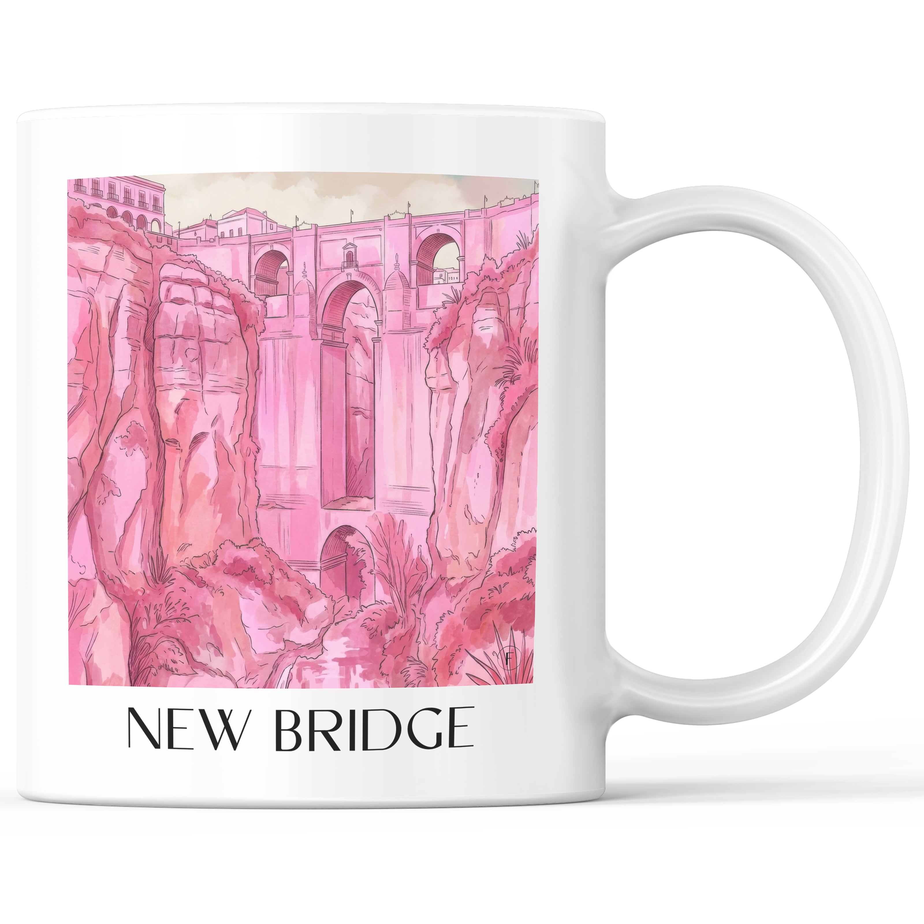 Puente Nuevo Kaffeebecher - Ronda - Spanien Becher - Kaffeetasse im Aquarell Pink Stil - favplace