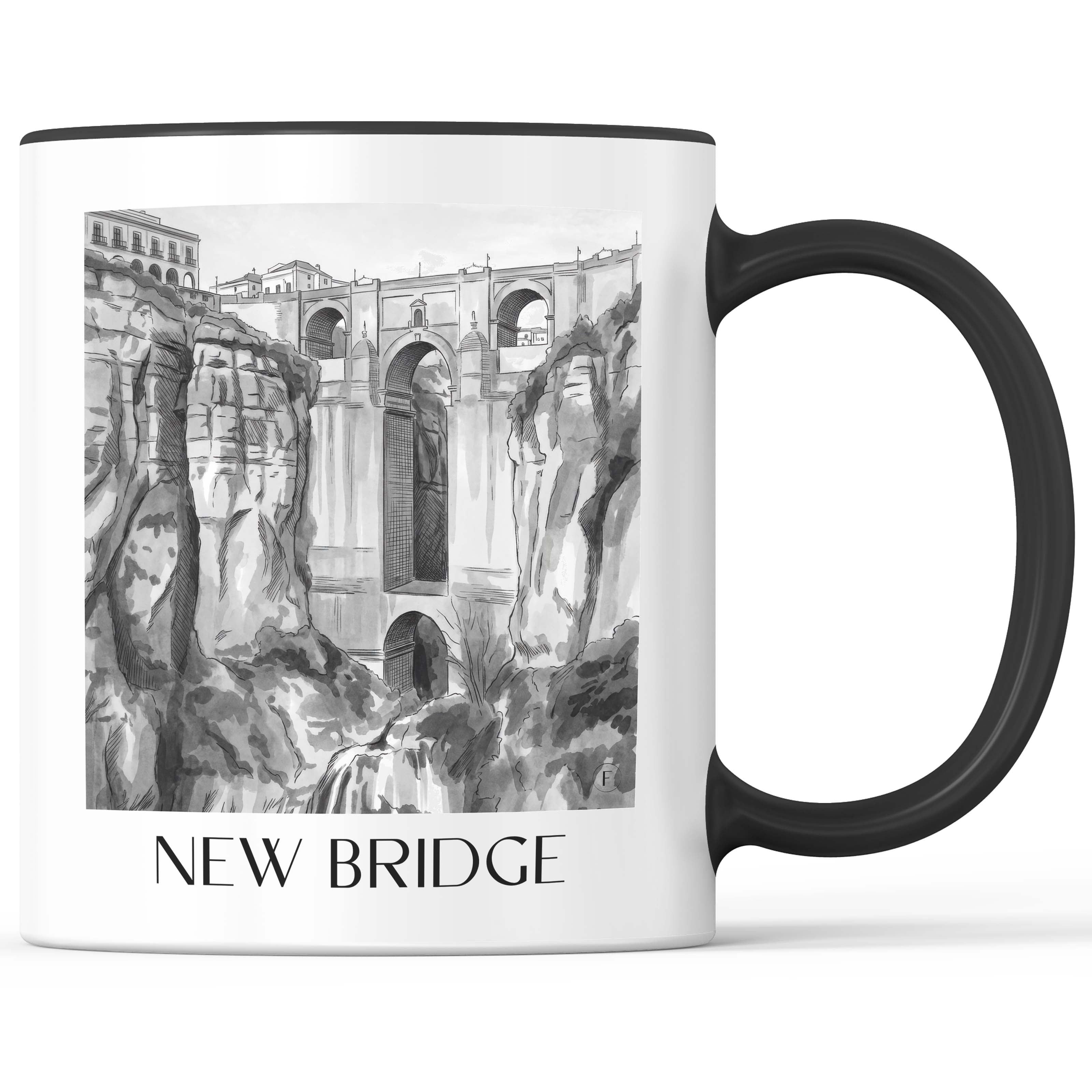 Puente Nuevo Kaffeebecher - Ronda - Spanien Becher - Kaffeetasse im Aquarell Schwarz-Weiß Stil - favplace