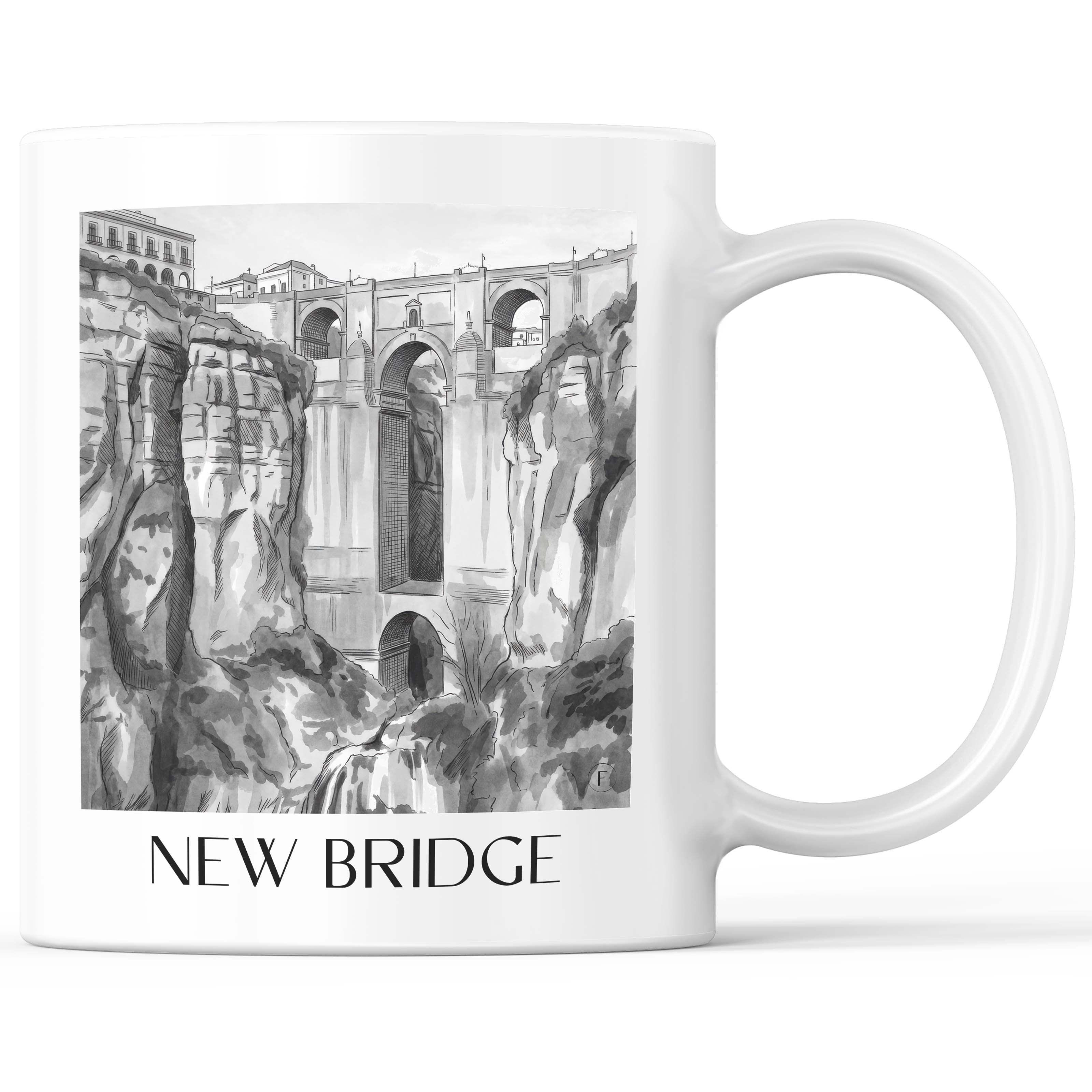 Puente Nuevo Kaffeebecher - Ronda - Spanien Becher - Kaffeetasse im Aquarell Schwarz-Weiß Stil - favplace