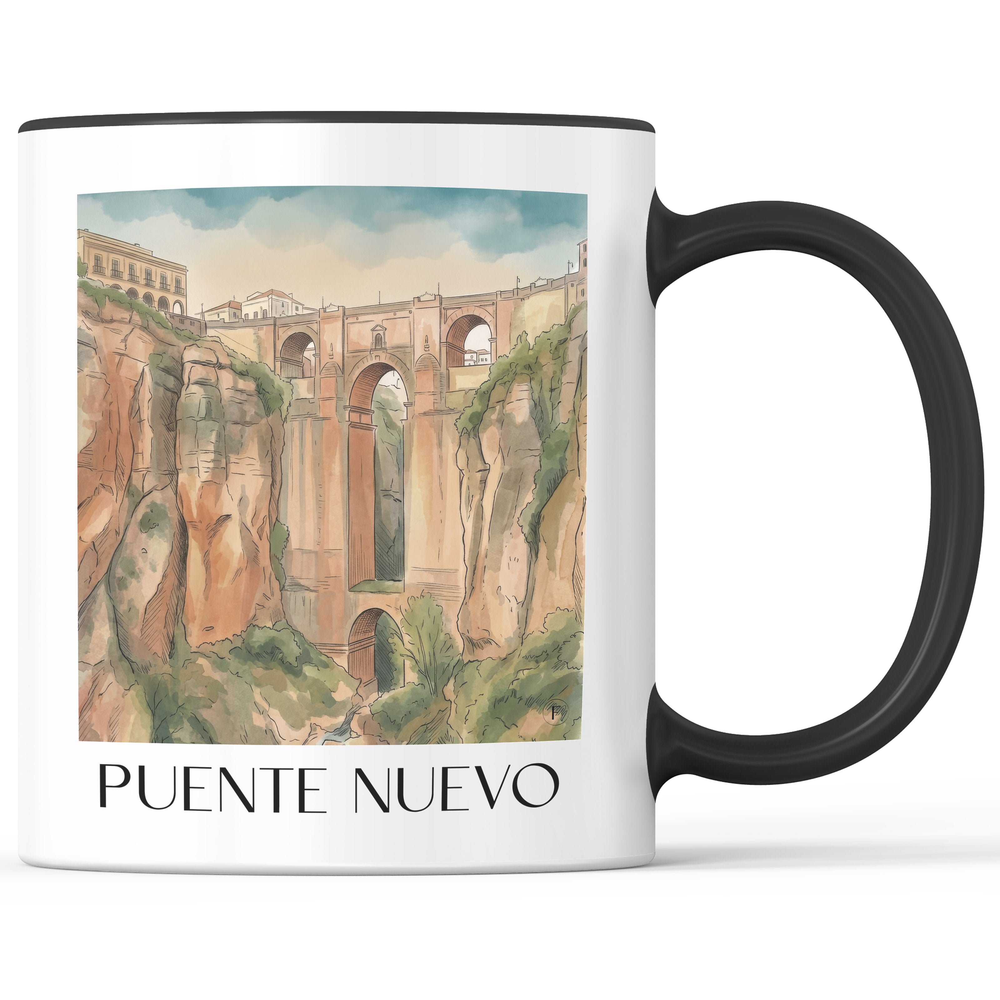puente-nuevo-ronda-spanien-kaffeebecher-aquarell
