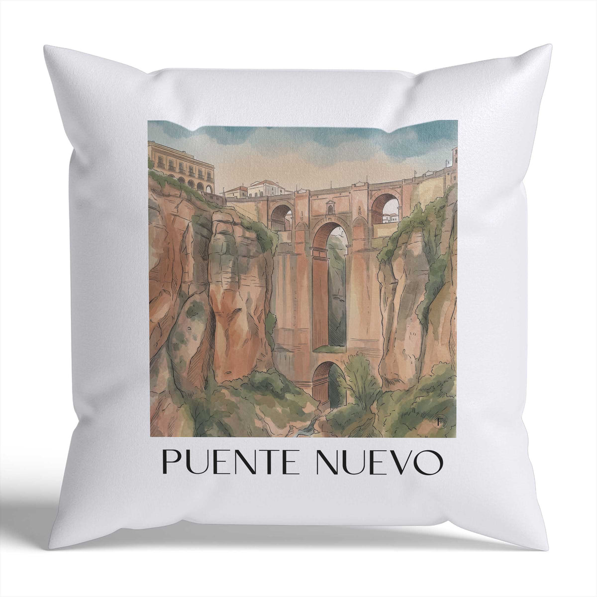 puente-nuevo-ronda-spanien-kissenbezug-aquarell