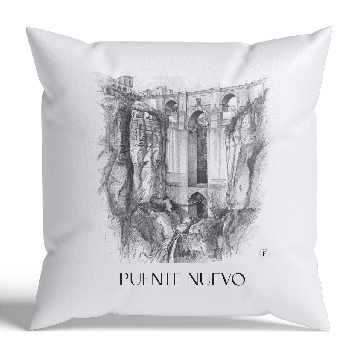 puente-nuevo-ronda-spanien-kissenbezug-bleistift-zeichnung-drawing
