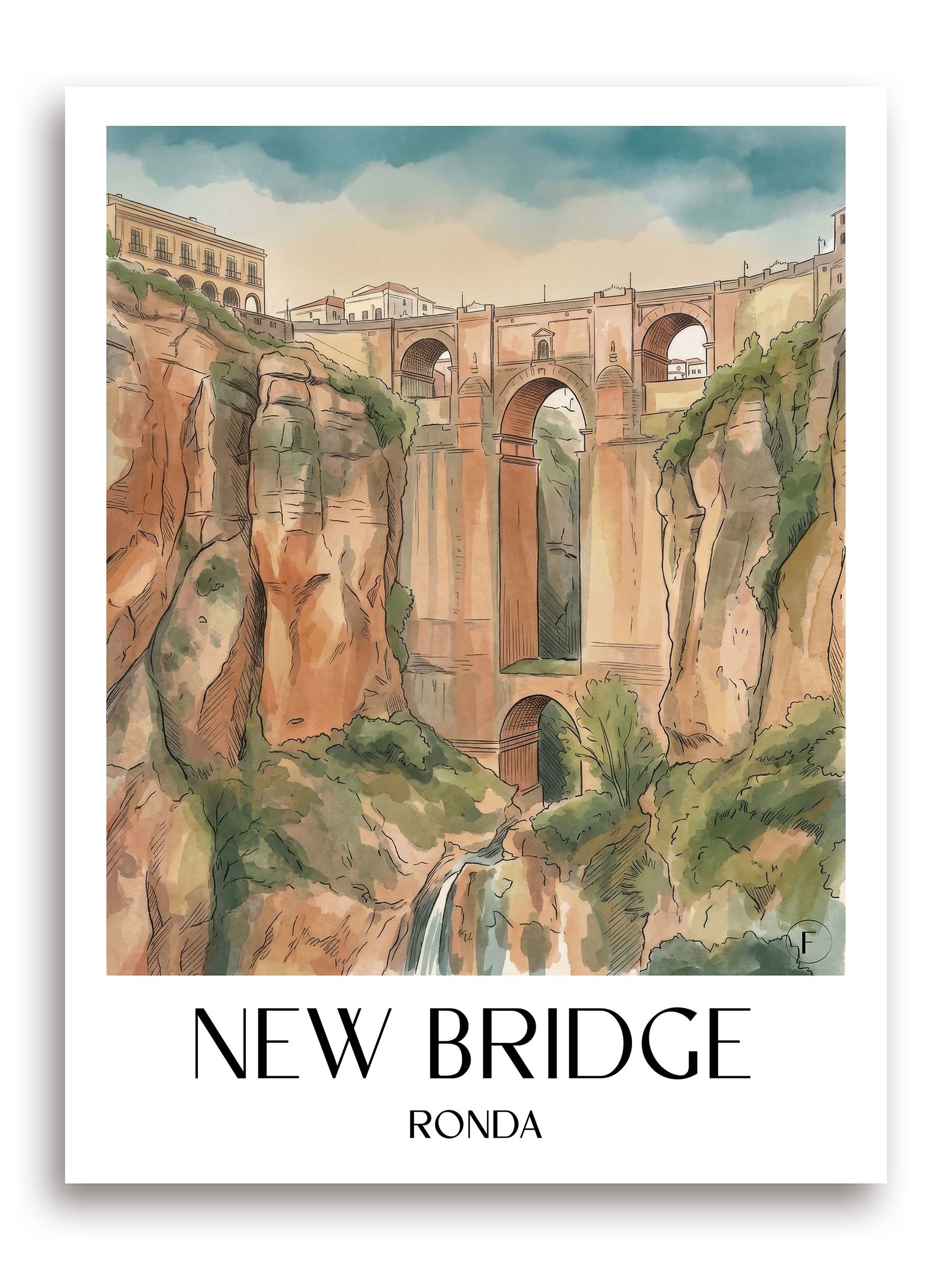 Puente Nuevo Poster - Ronda - Spanien Kunstdruck - Aquarell von A4 bis A1 - favplace