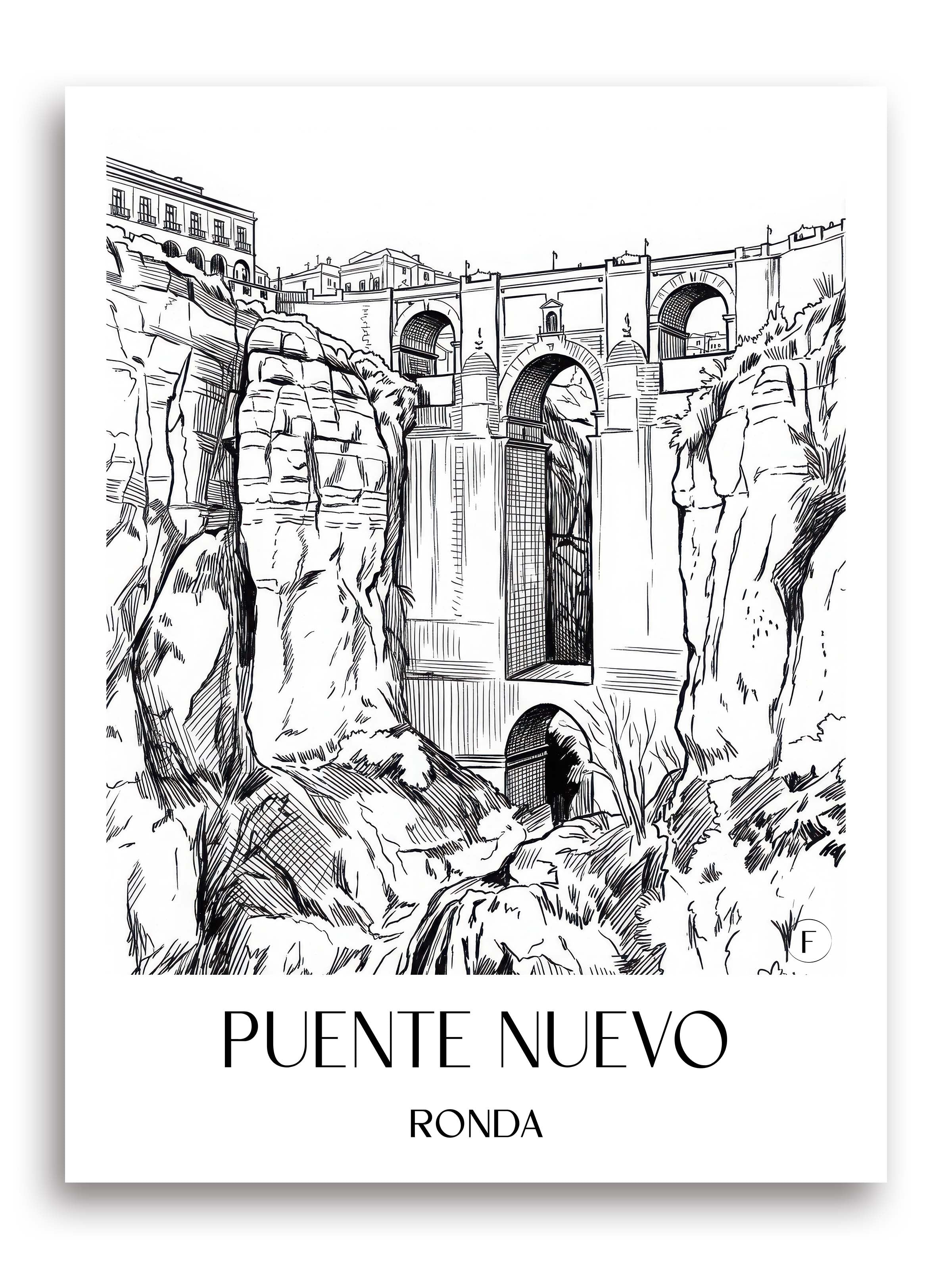 puente-nuevo-ronda-spanien-poster-skizze