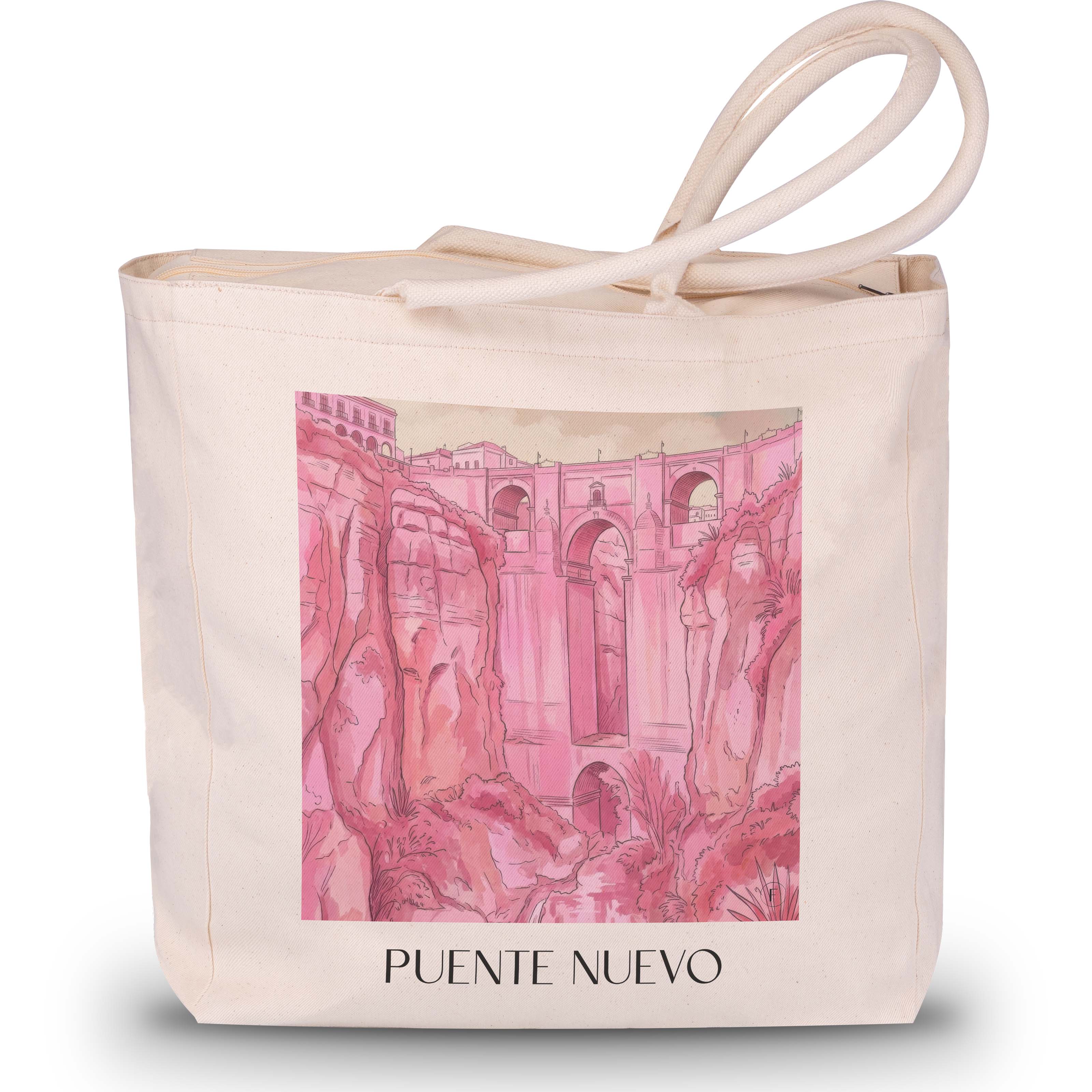 puente-nuevo-ronda-spanien-einkaufstasche-aquarell-pink-rosa