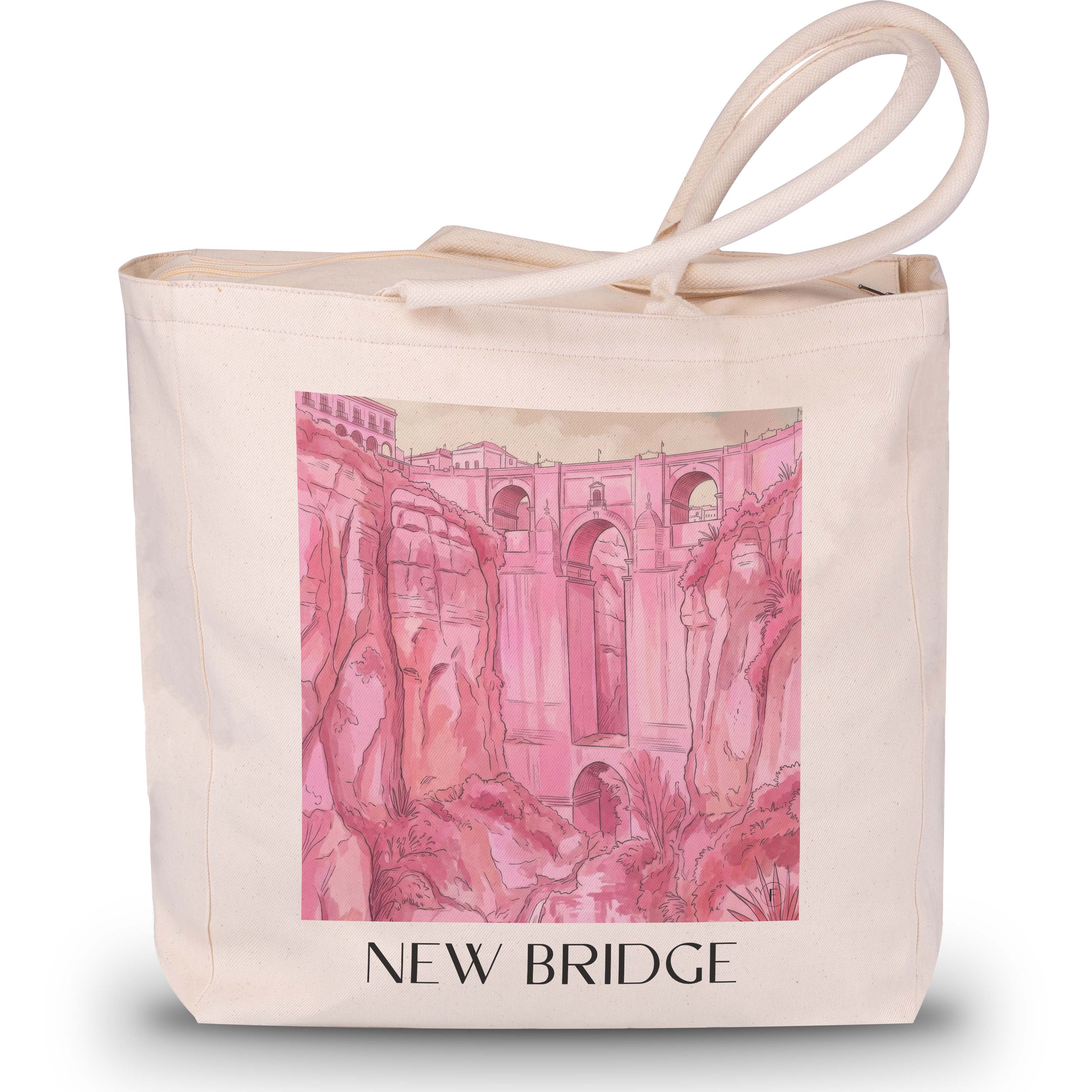 Puente Nuevo Shopping Tasche - Ronda - Spanien Tote Bag - Einkaufstasche im Aquarell Pink Stil - favplace