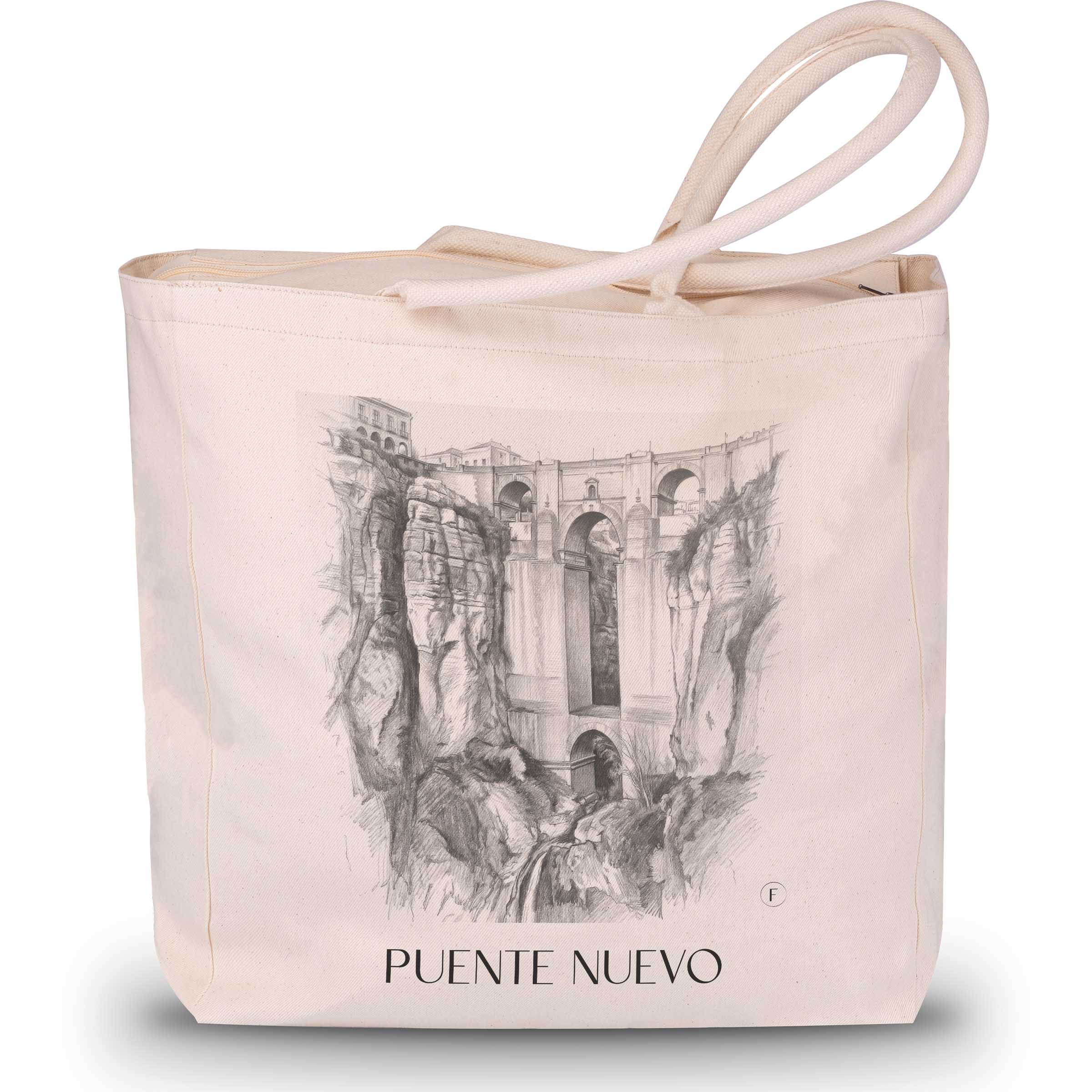puente-nuevo-ronda-spanien-einkaufstasche-bleistift-zeichnung-drawing