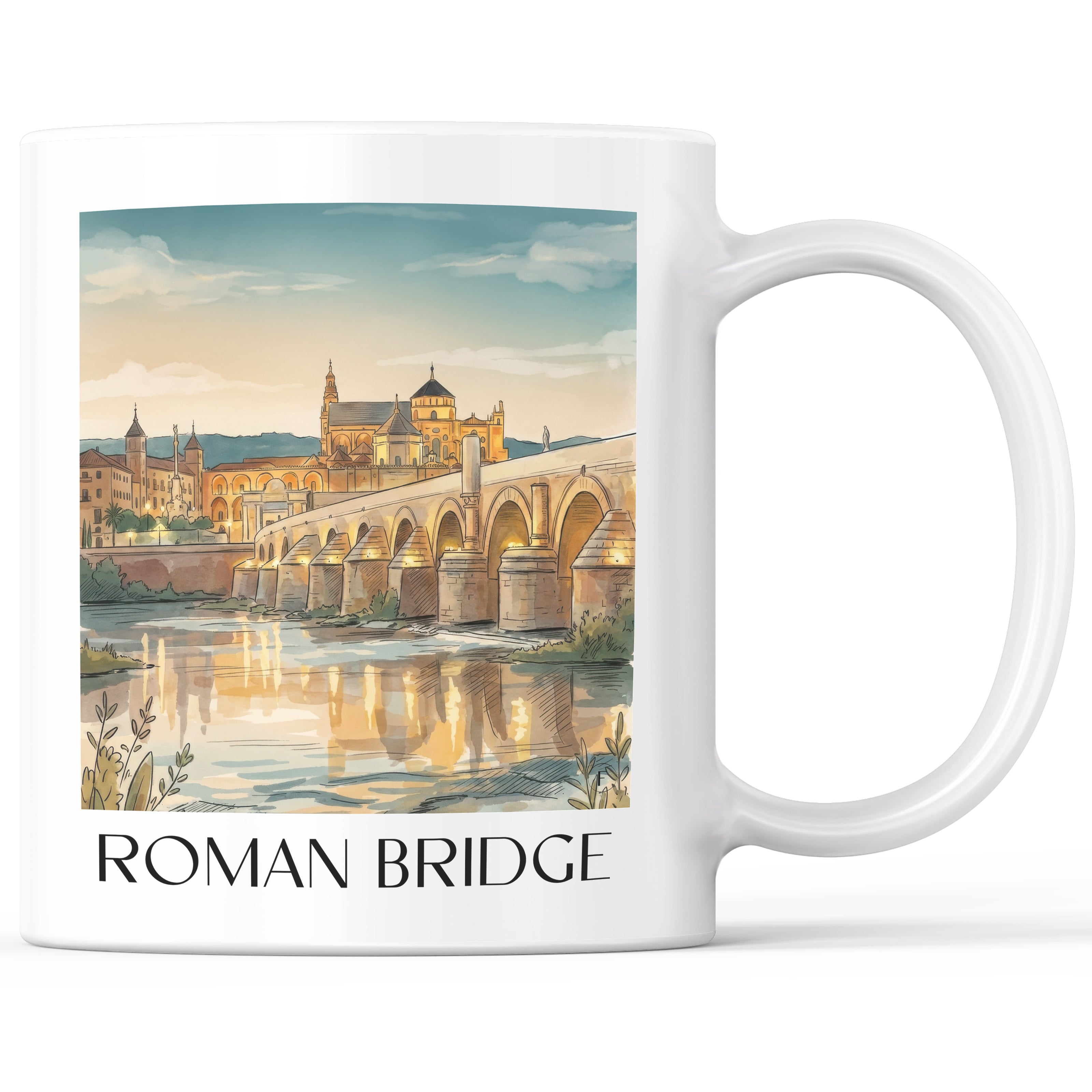 Puente Romano Kaffeebecher - Córdoba - Spanien Becher - Kaffeetasse im Aquarell Stil - favplace