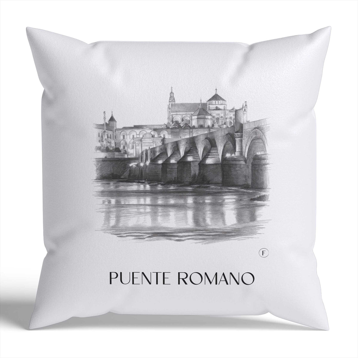 puente-romano-córdoba-spanien-kissenbezug-bleistift-zeichnung-drawing