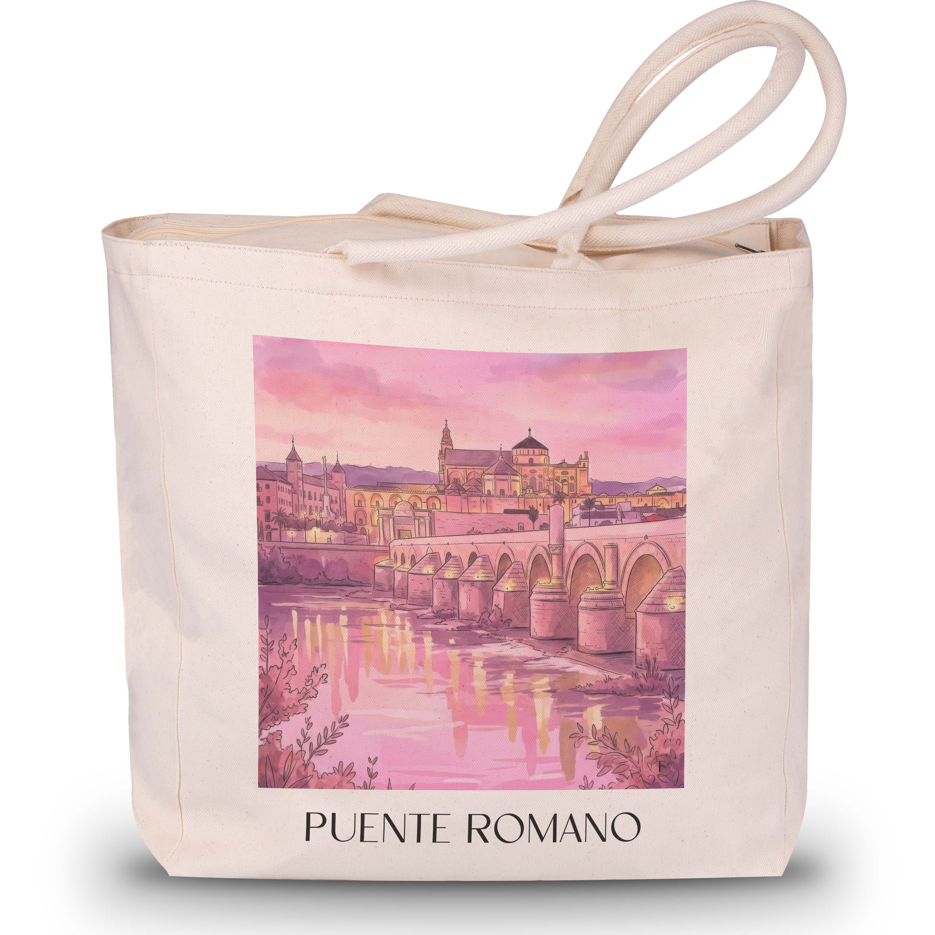 puente-romano-córdoba-spanien-einkaufstasche-aquarell-pink-rosa