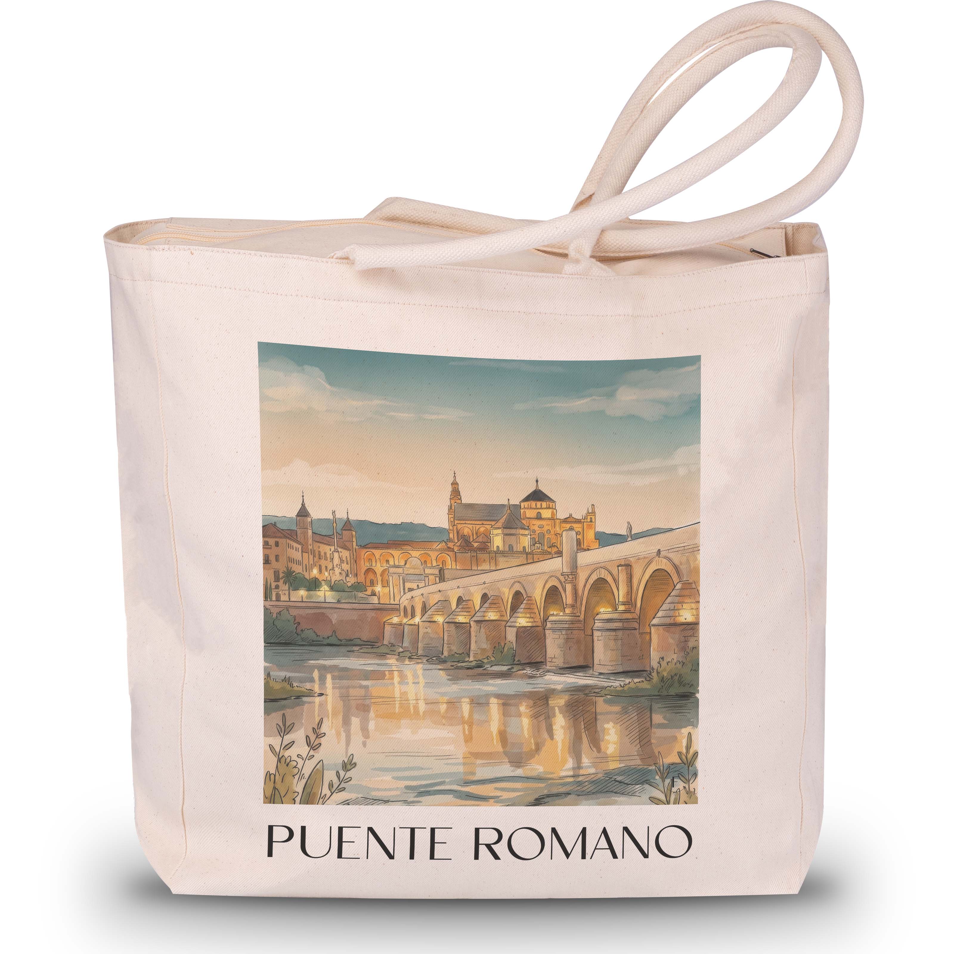 puente-romano-córdoba-spanien-einkaufstasche-aquarell