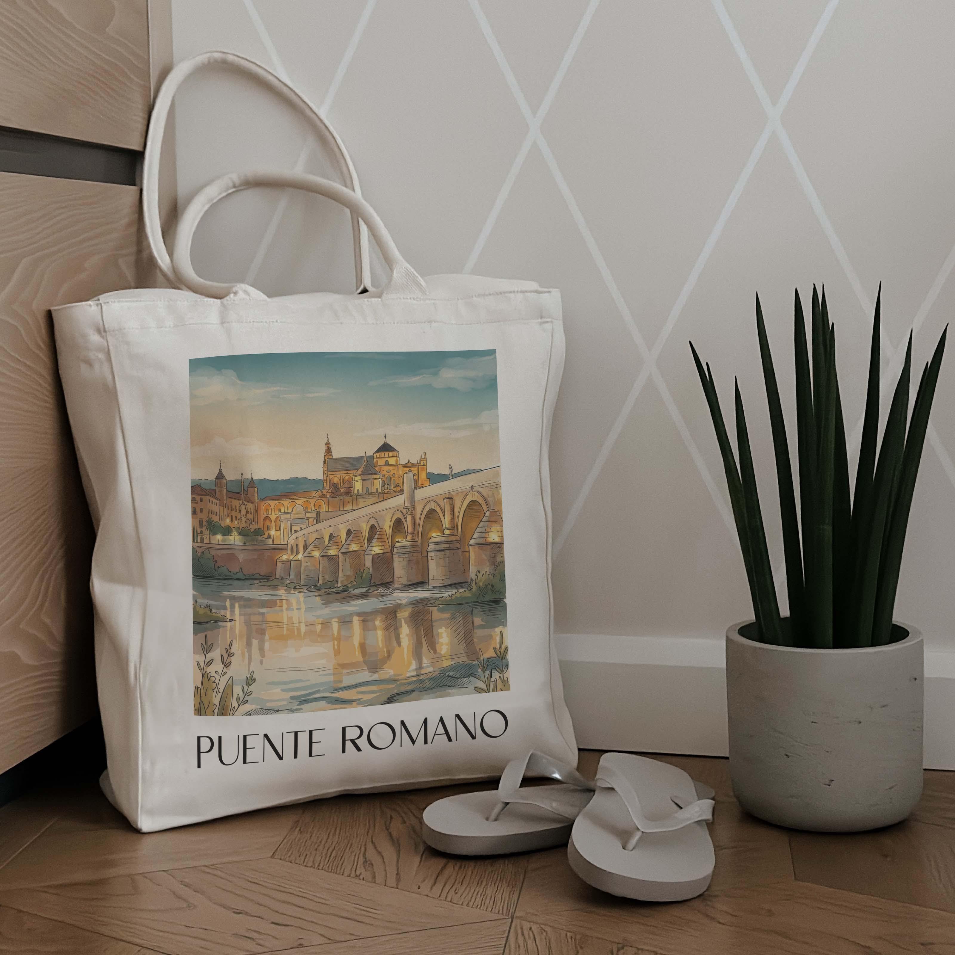 puente-romano-córdoba-spanien-einkaufstasche-aquarell