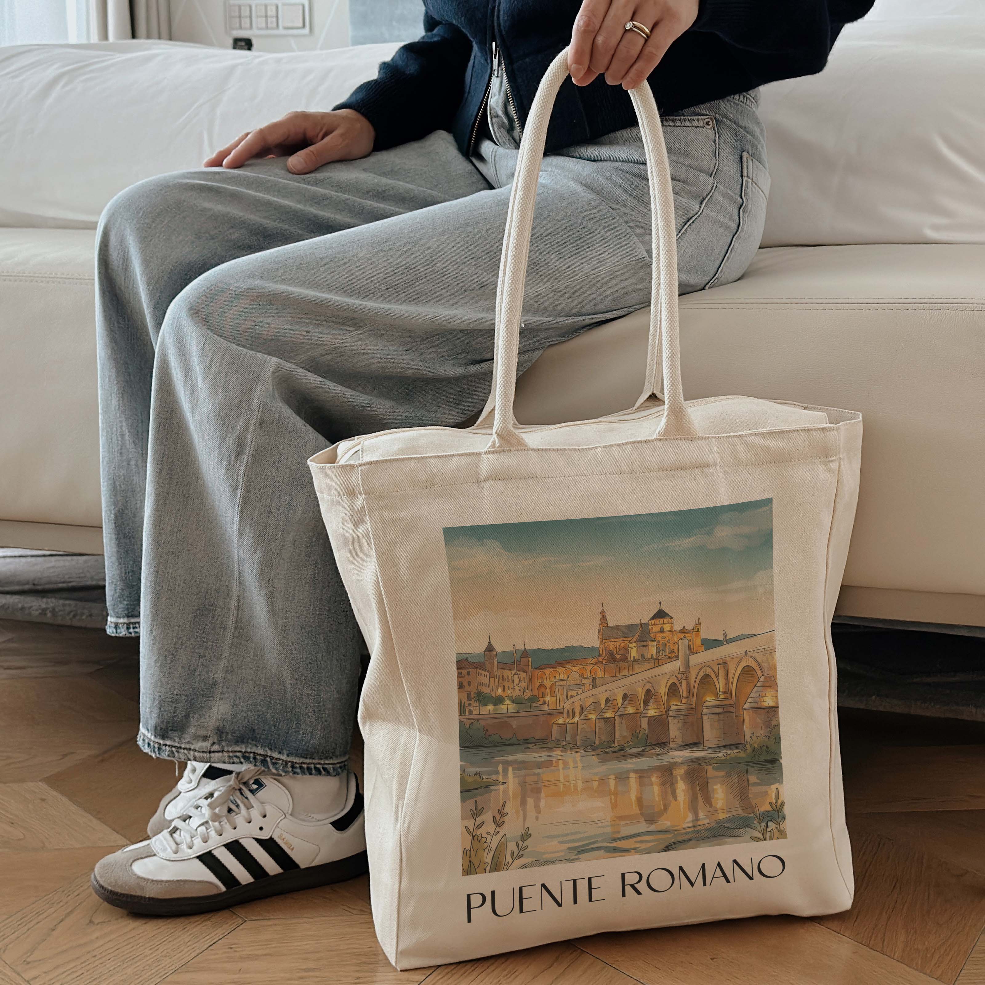 puente-romano-córdoba-spanien-einkaufstasche-aquarell