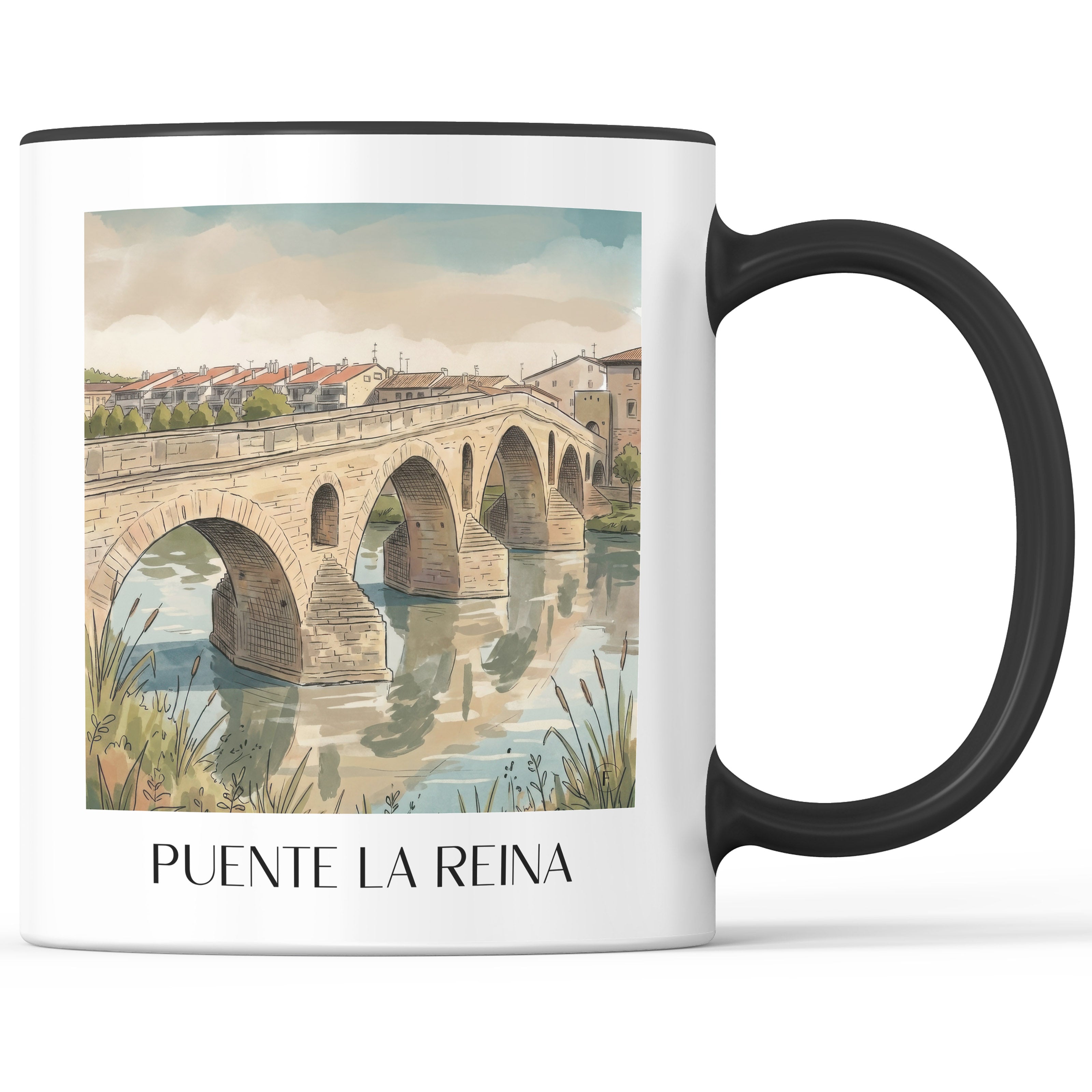 puente-la-reina-spanien-spanien-kaffeebecher-aquarell