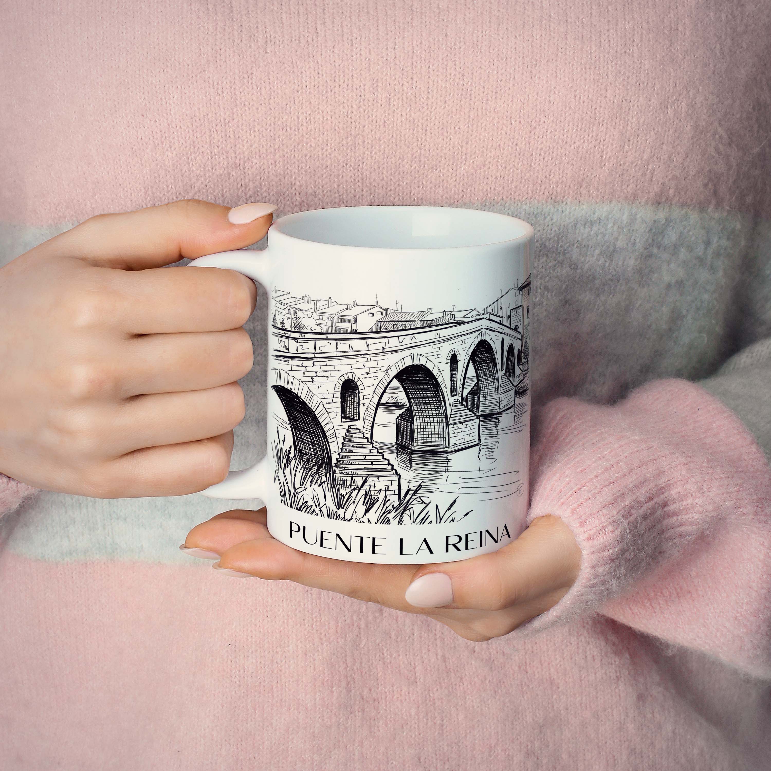 puente-la-reina-spanien-spanien-kaffeebecher-skizze