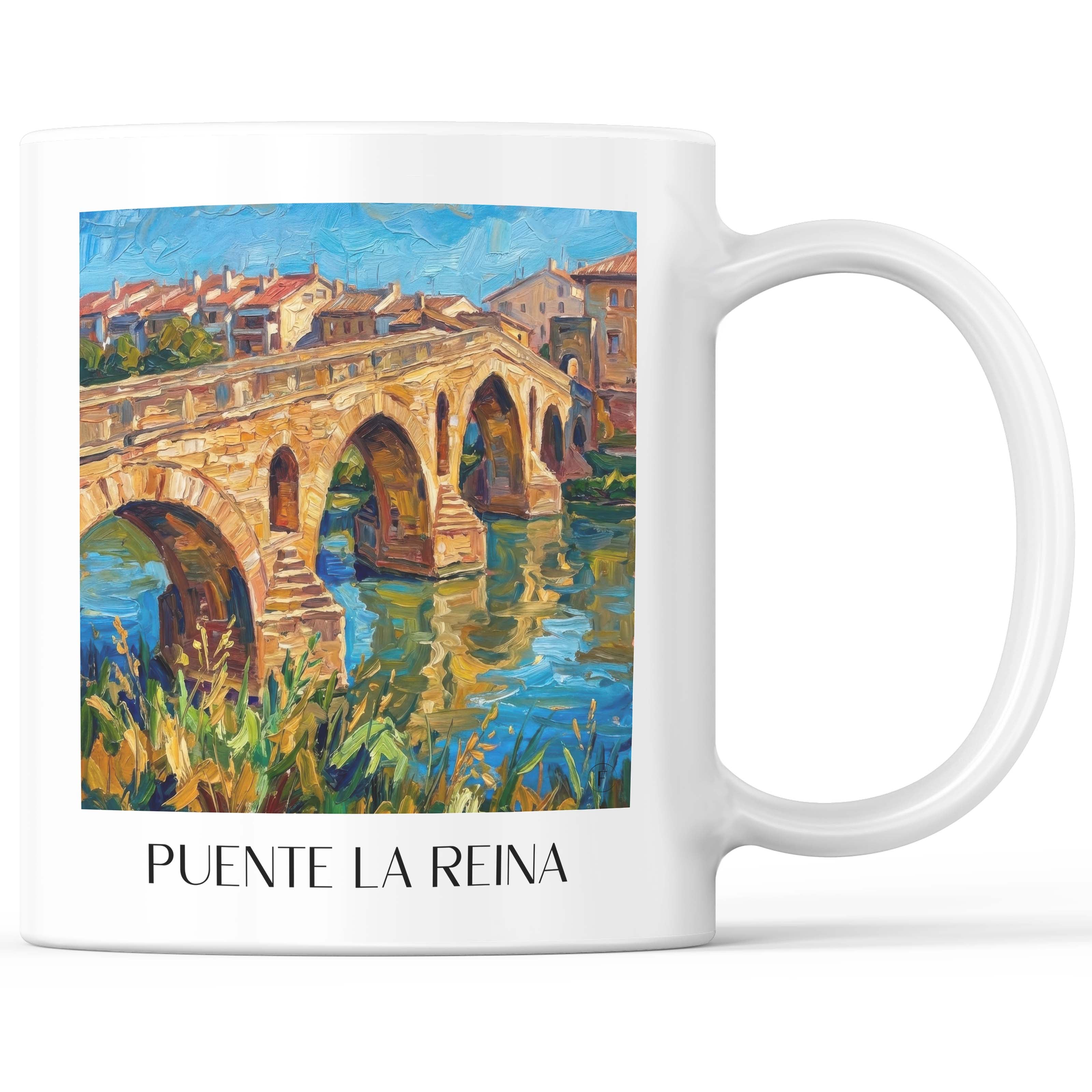 Puente la Reina Kaffeebecher - Spanien - Spanien Becher - Kaffeetasse im Ölgemälde Stil - favplace