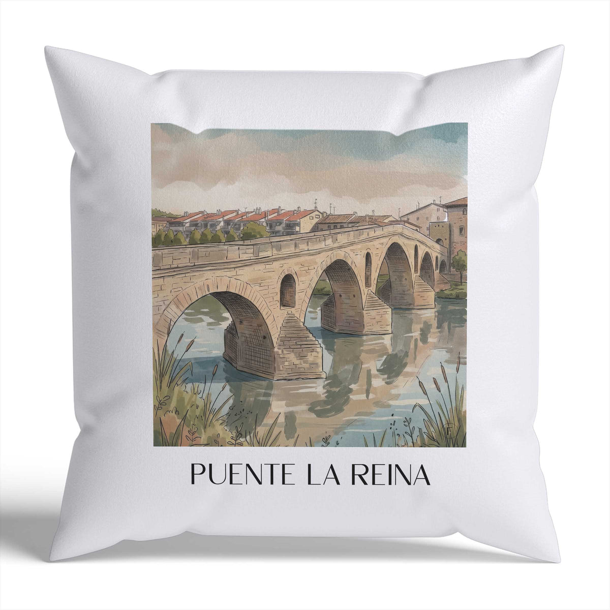 puente-la-reina-spanien-spanien-kissenbezug-aquarell