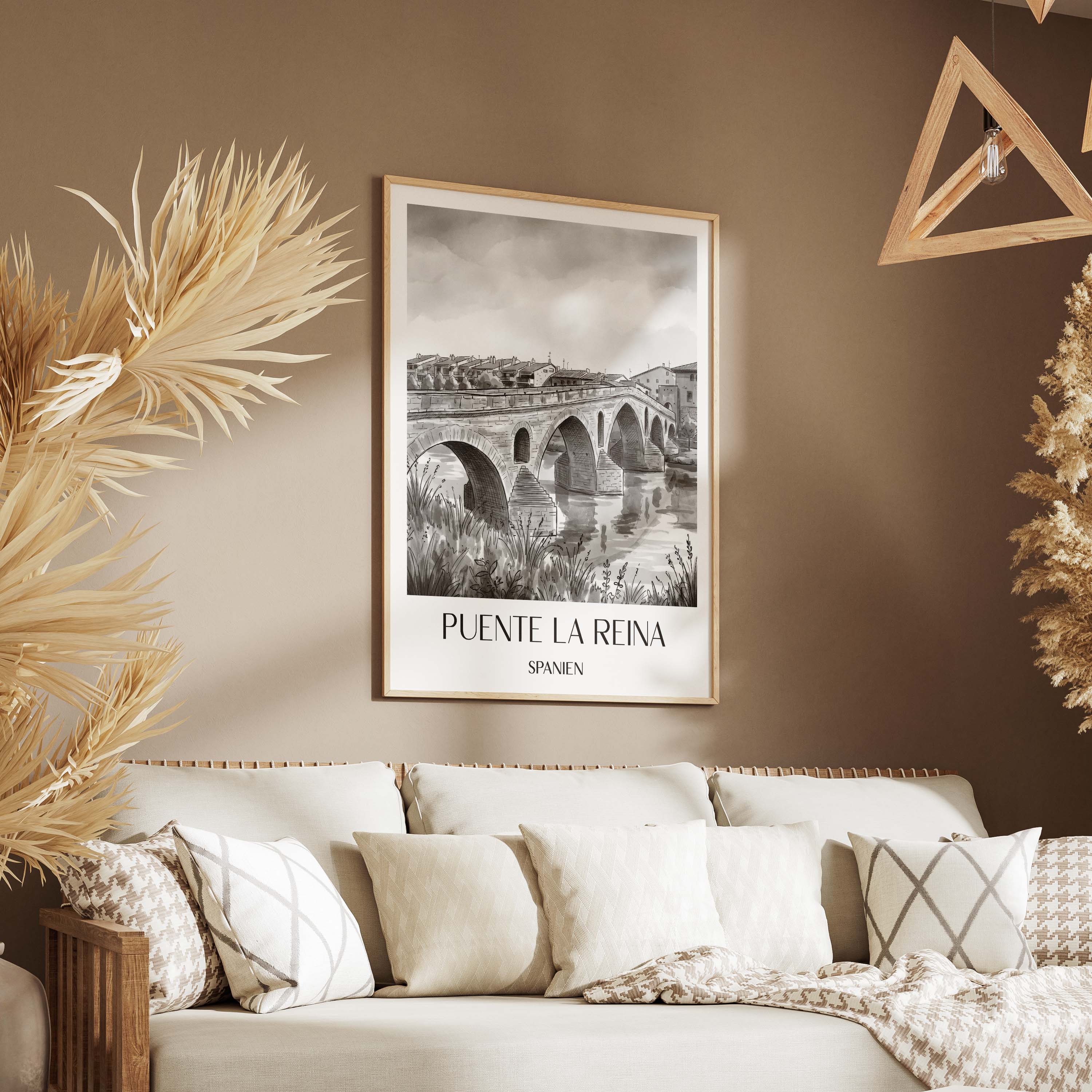 puente-la-reina-spanien-spanien-poster-aquarell-schwarz-weiss