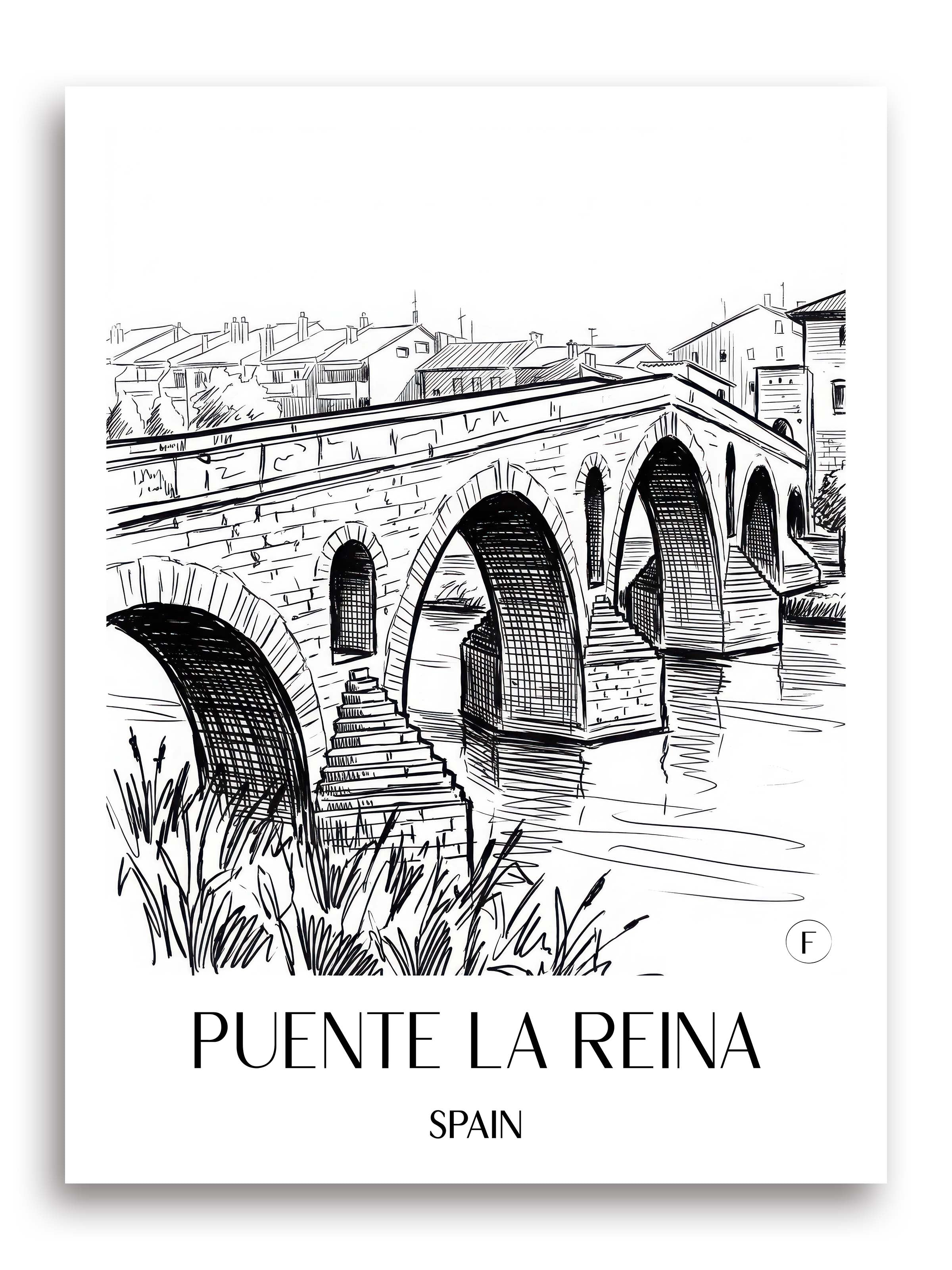 Puente la Reina Poster - Spanien - Spanien Kunstdruck - Skizze von A4 bis A1 - favplace