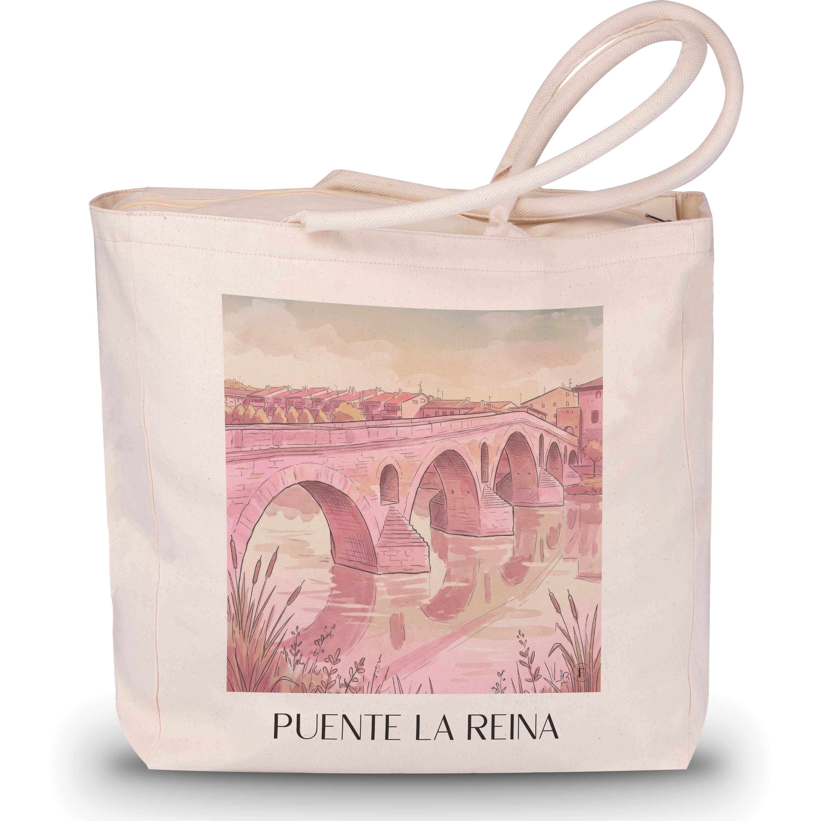 puente-la-reina-spanien-spanien-einkaufstasche-aquarell-pink-rosa