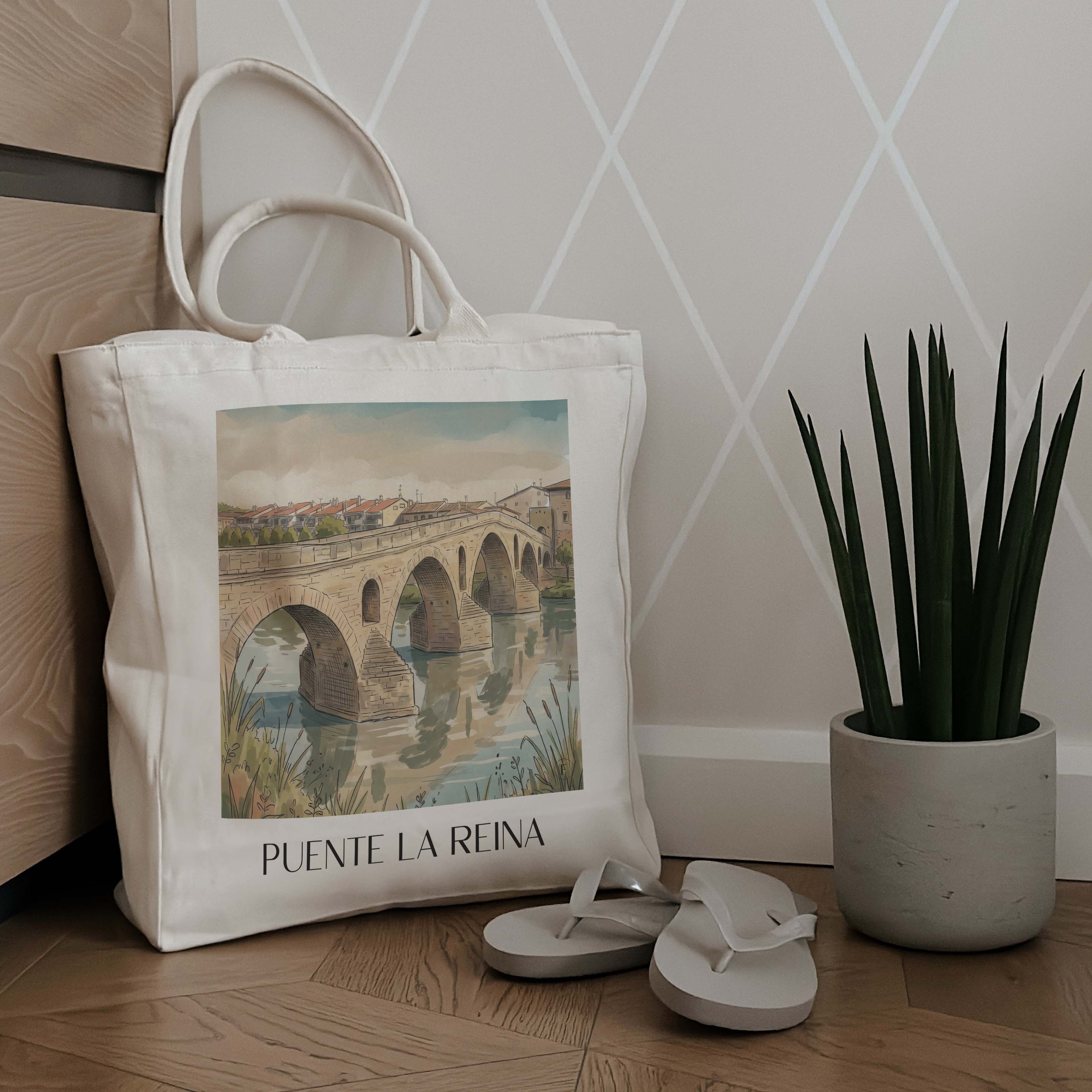 puente-la-reina-spanien-spanien-einkaufstasche-aquarell