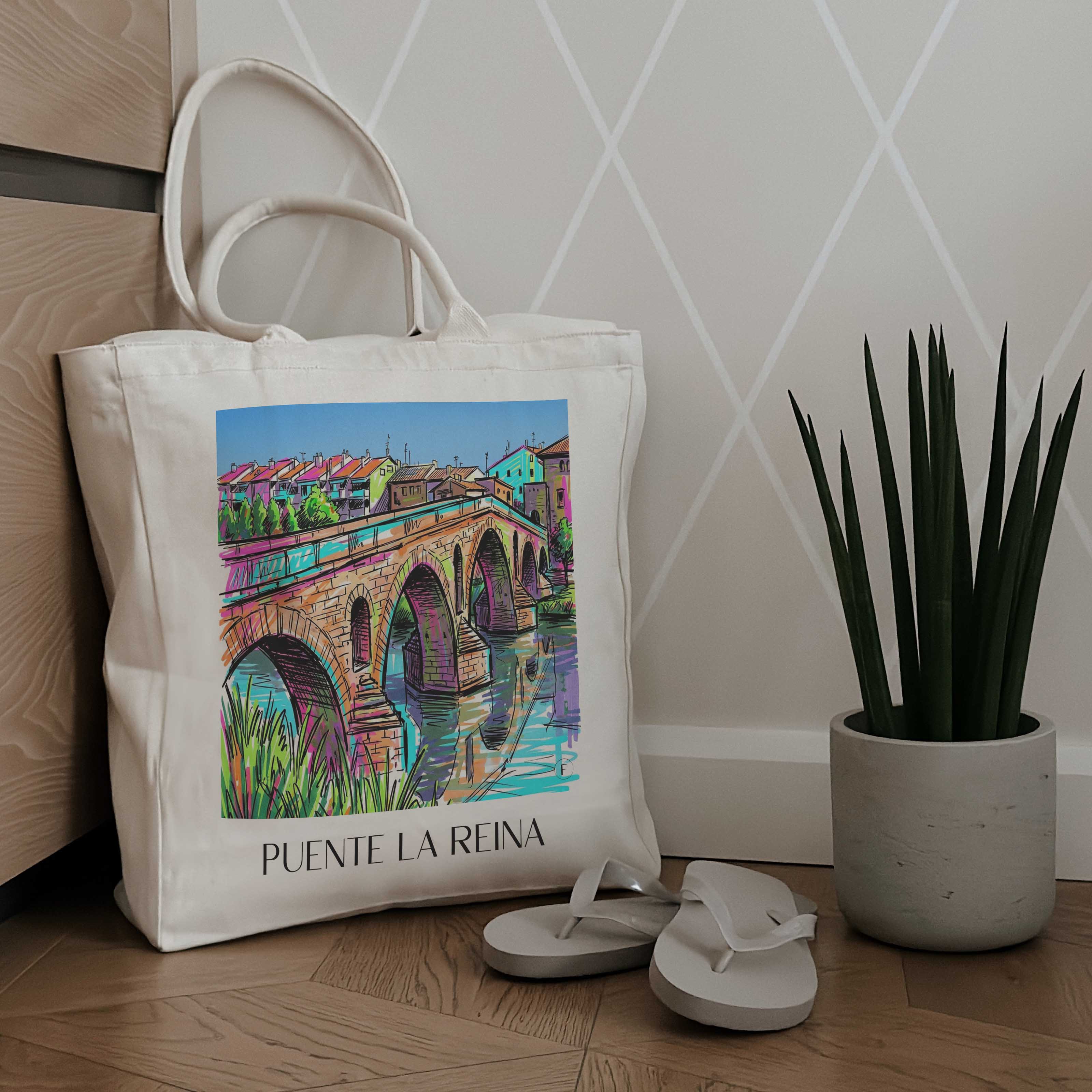 puente-la-reina-spanien-spanien-einkaufstasche-graffiti