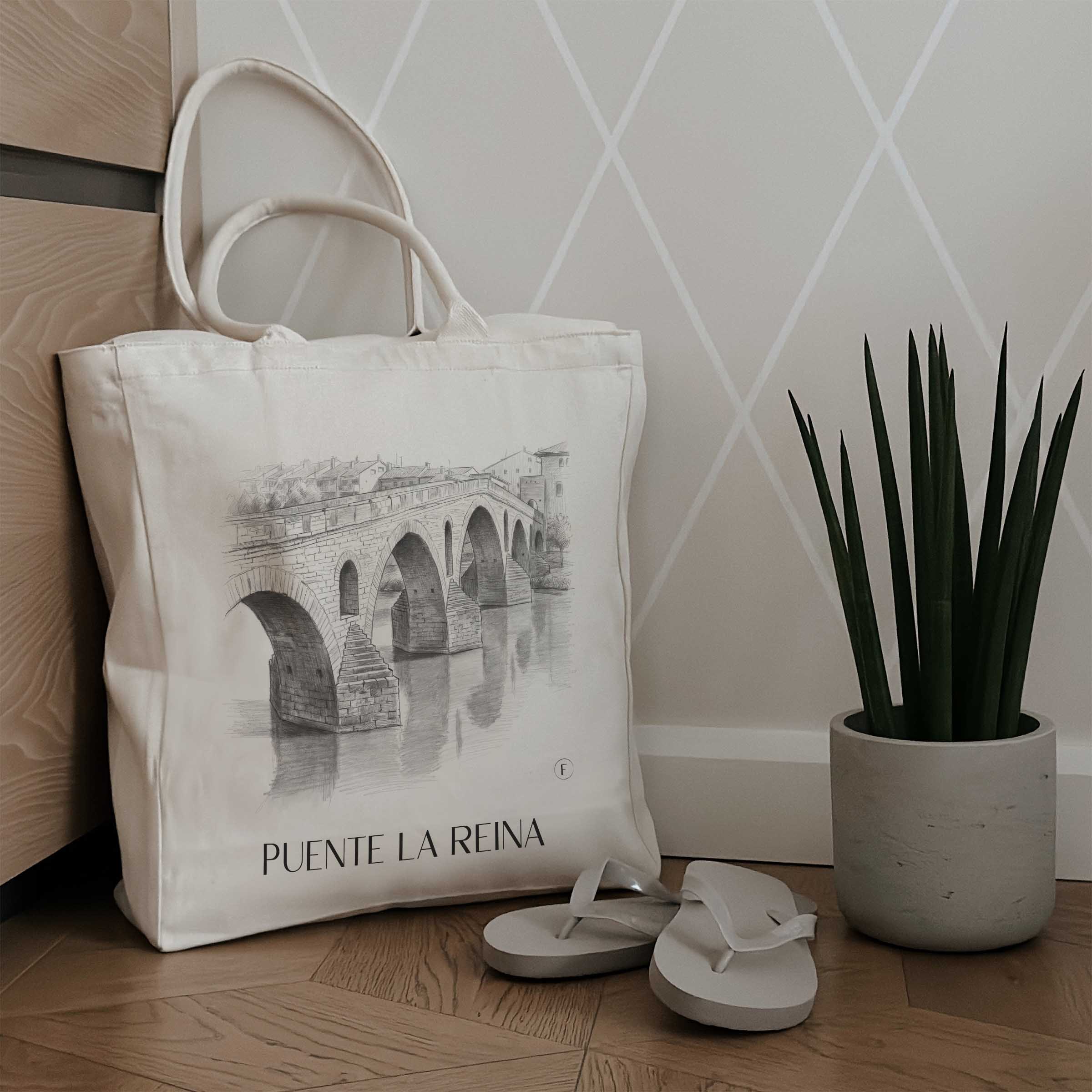 puente-la-reina-spanien-spanien-einkaufstasche-bleistift-zeichnung-drawing