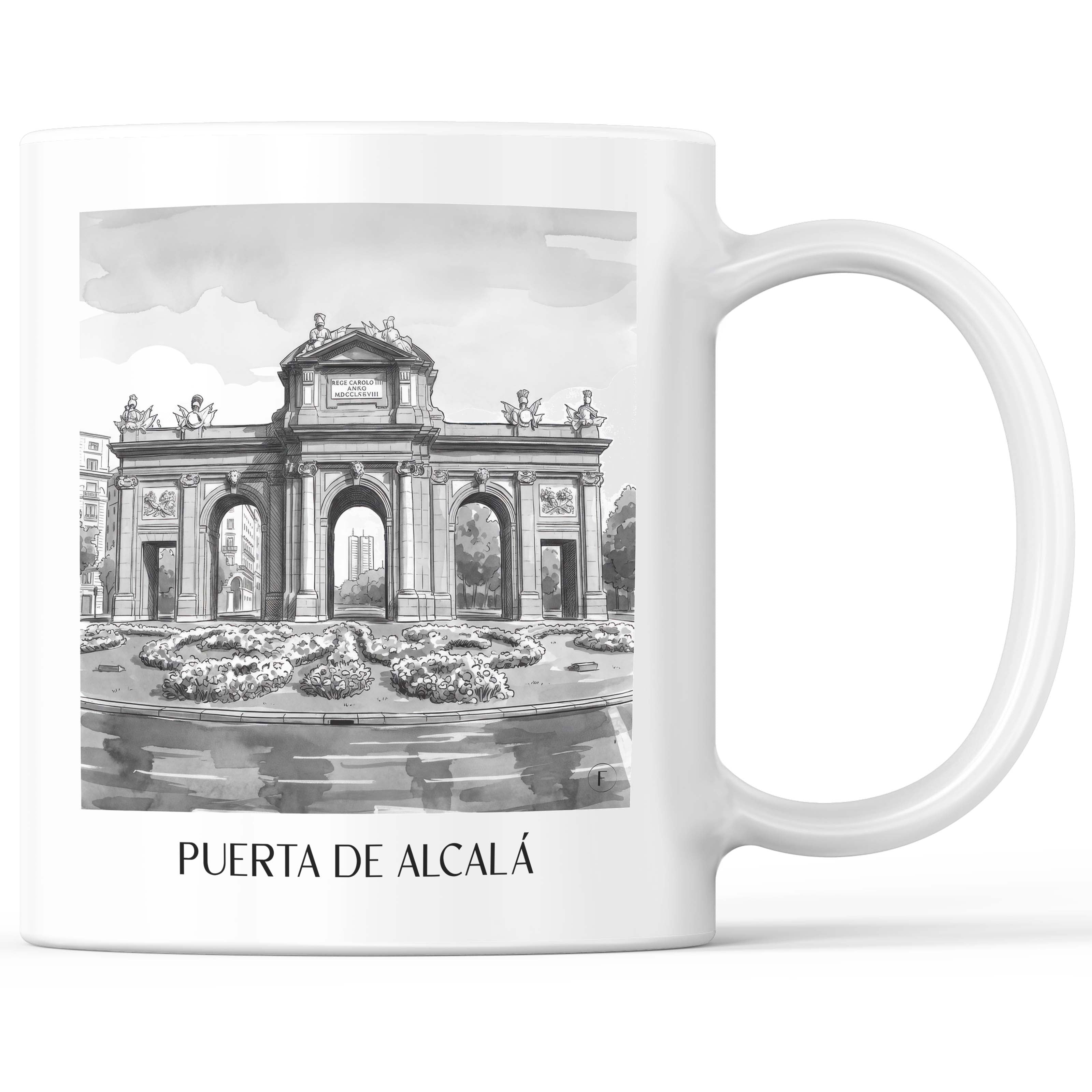 Puerta de Alcalá Kaffeebecher - Madrid - Spanien Becher - Kaffeetasse im Aquarell Schwarz-Weiß Stil - favplace
