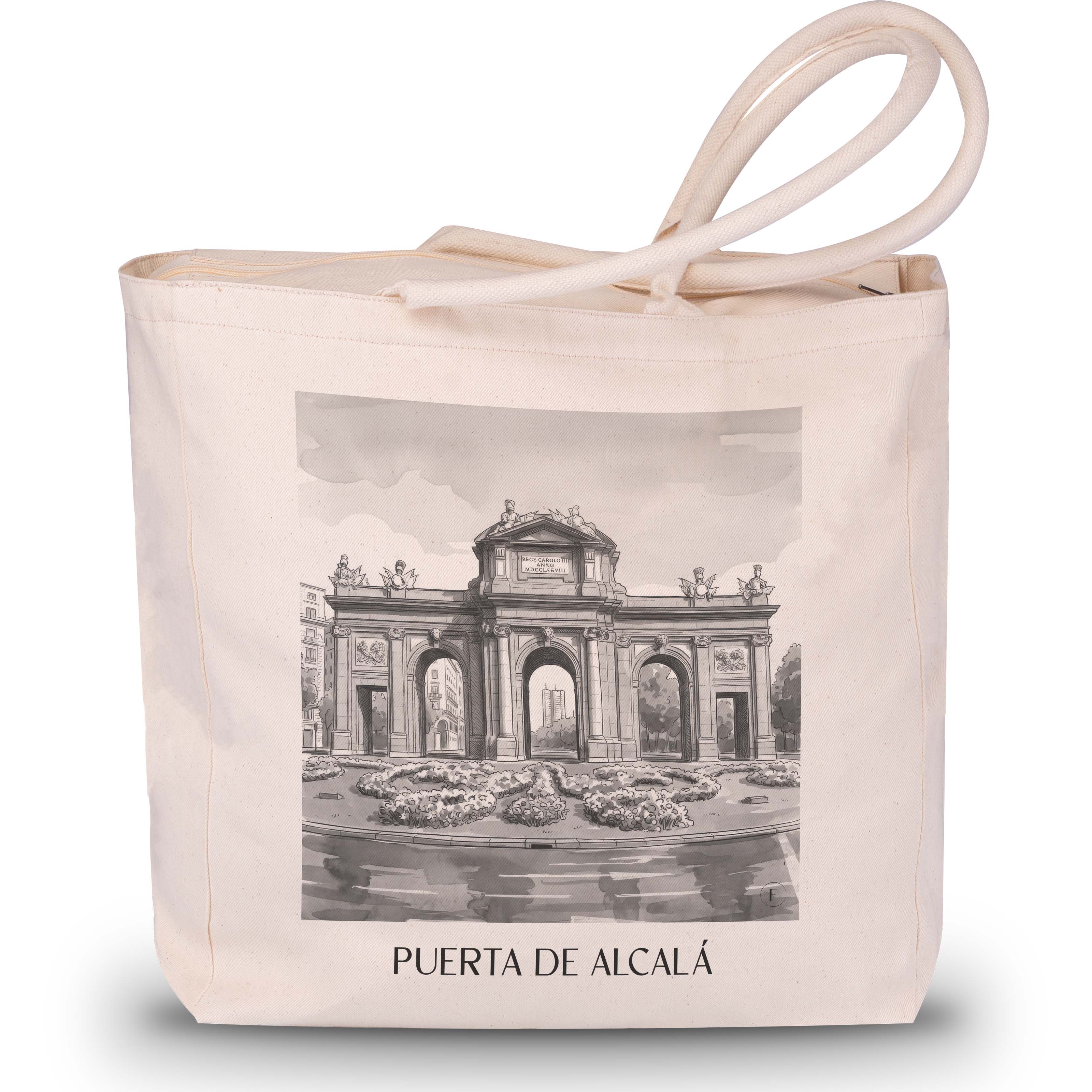 puerta-de-alcalá-madrid-spanien-einkaufstasche-aquarell-schwarz-weiss