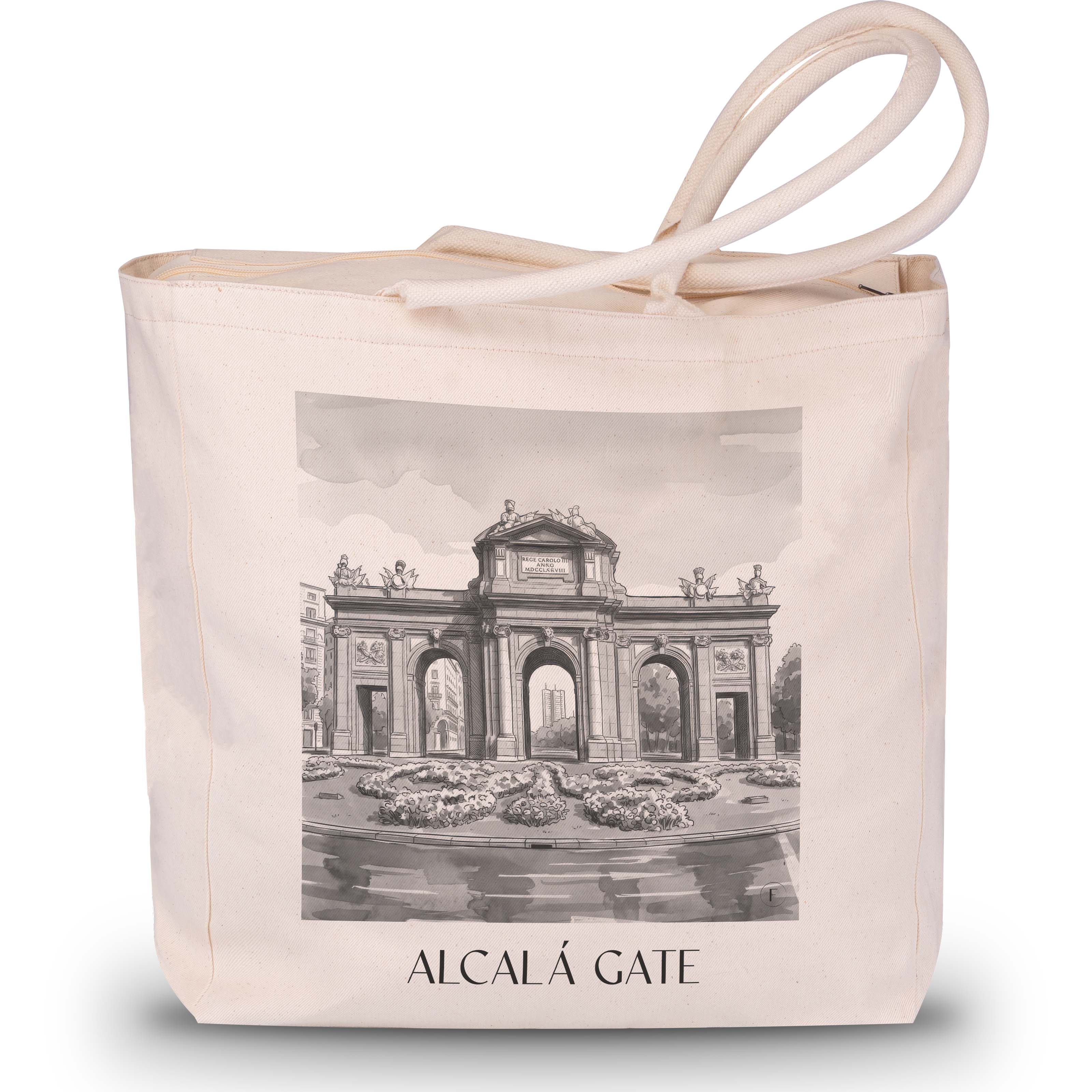 Puerta de Alcalá Shopping Tasche - Madrid - Spanien Tote Bag - Einkaufstasche im Aquarell Schwarz-Weiß Stil - favplace