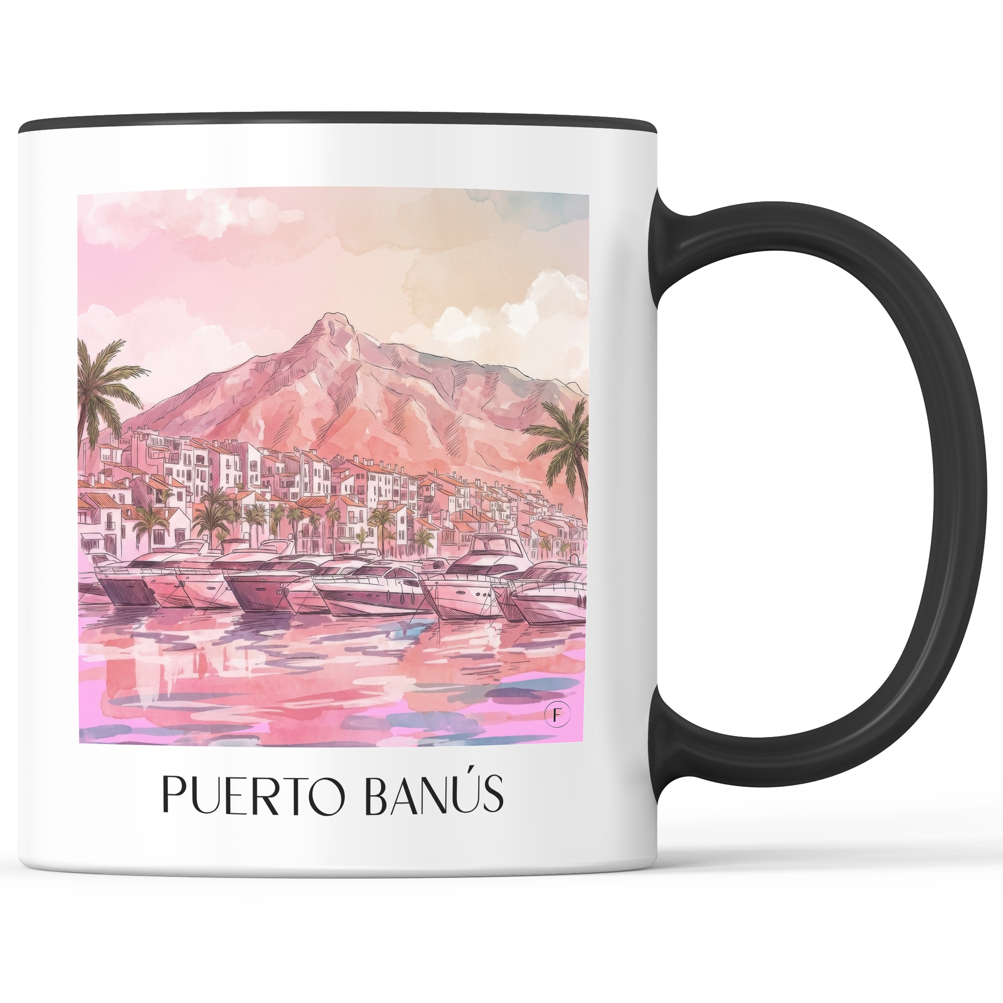 puerto-banús-marbella-spanien-kaffeebecher-aquarell-pink-rosa