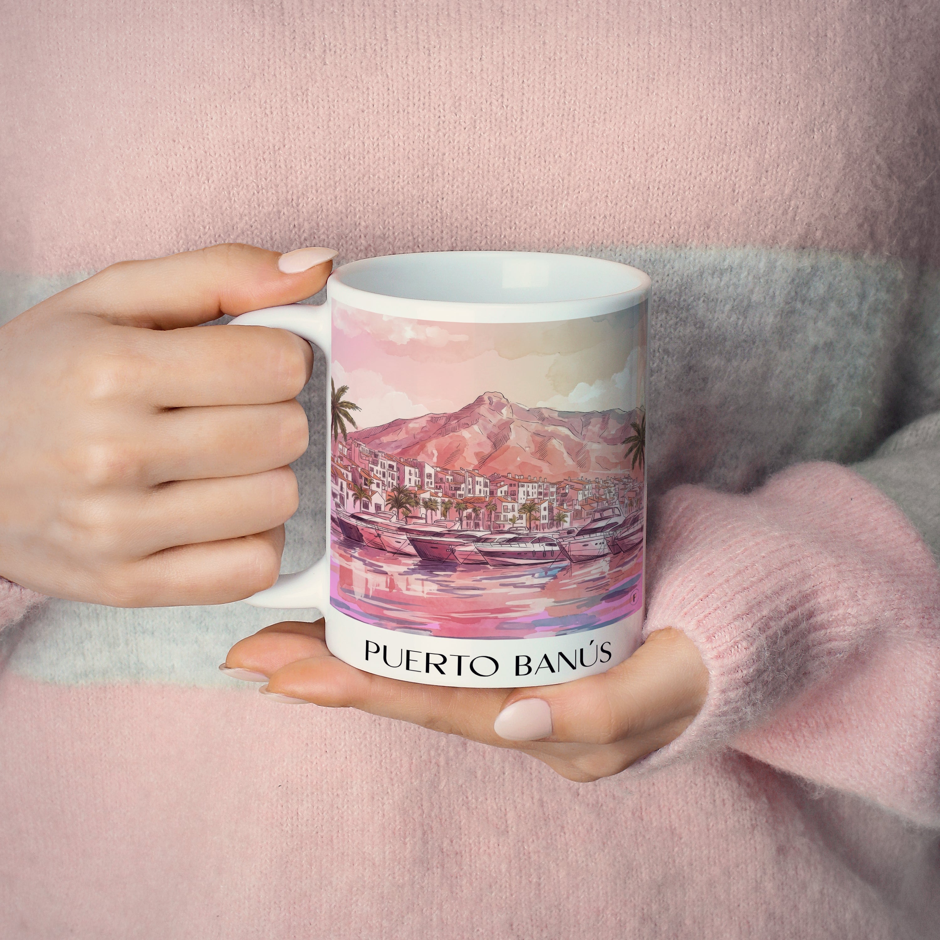 puerto-banús-marbella-spanien-kaffeebecher-aquarell-pink-rosa