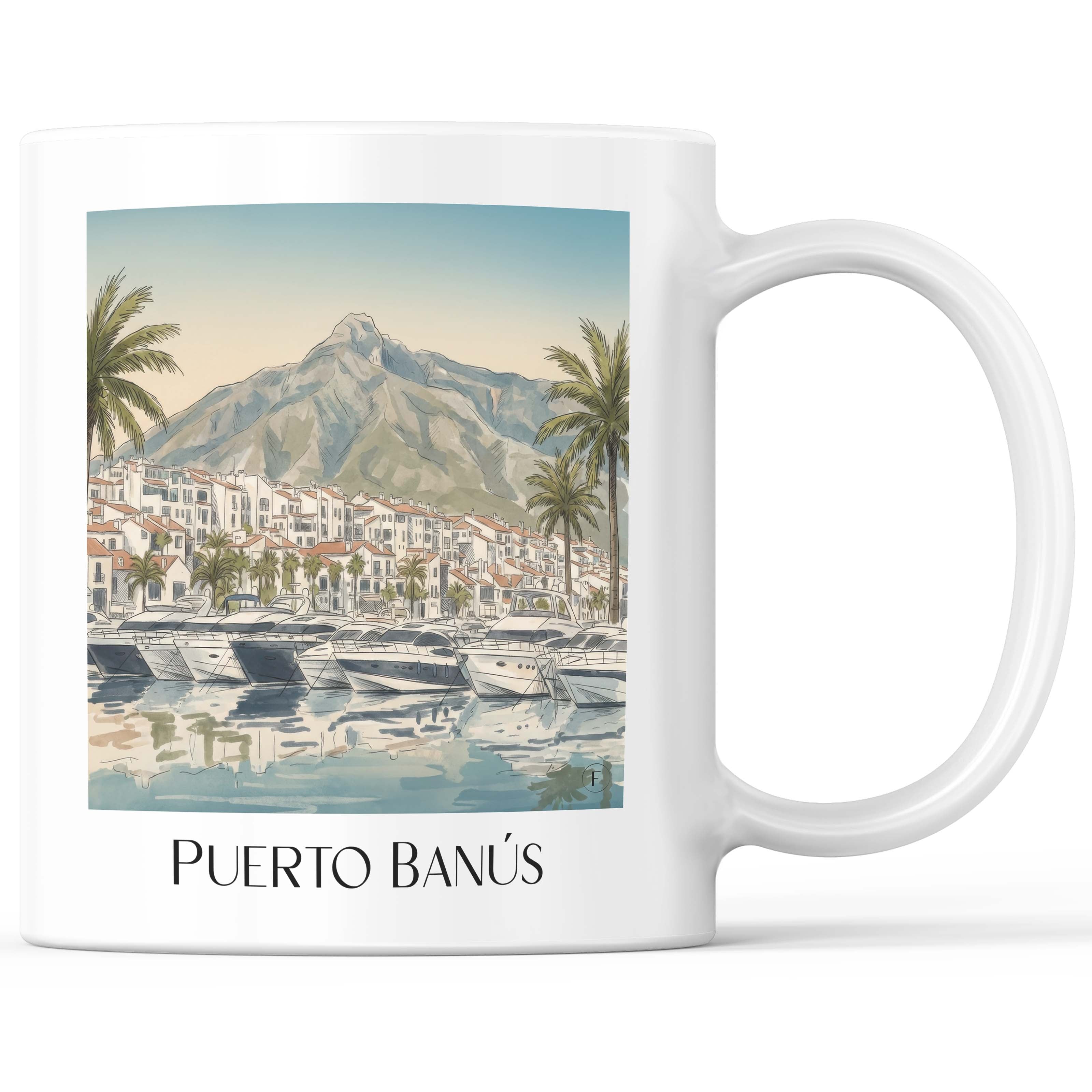 Puerto Banús Kaffeebecher - Marbella - Spanien Becher - Kaffeetasse im Aquarell Stil - favplace