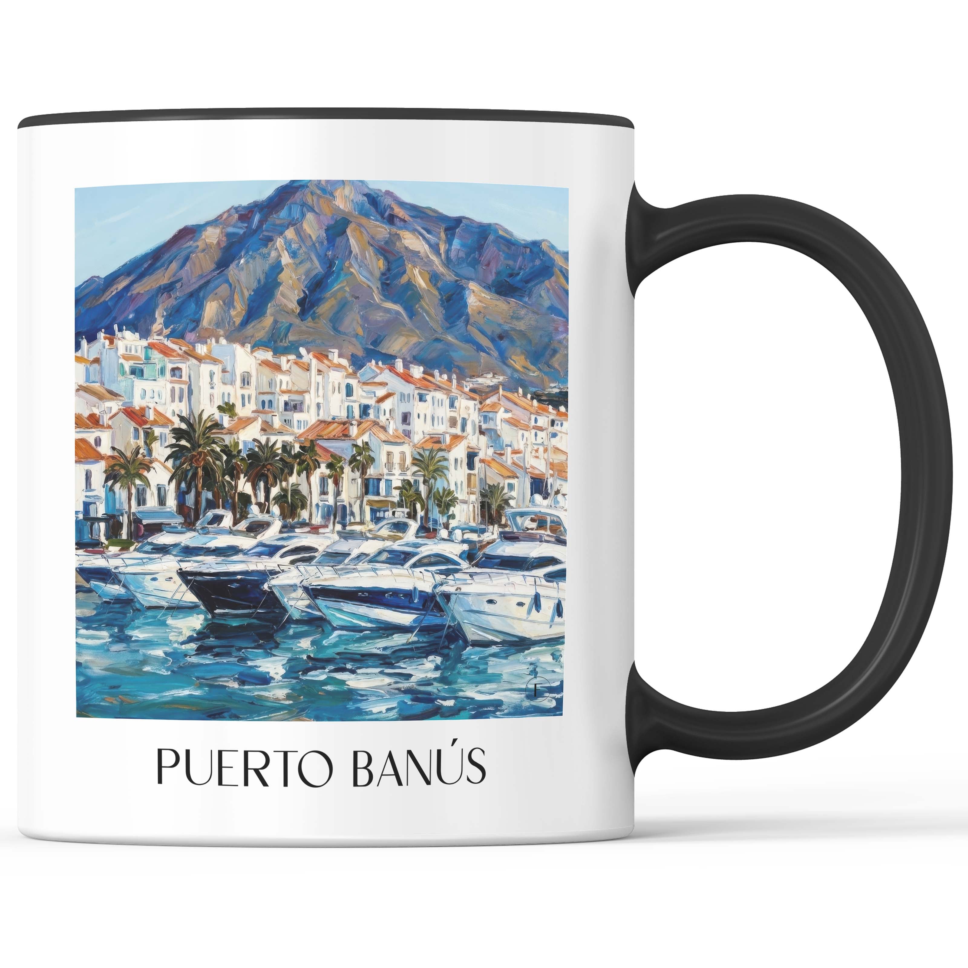Puerto Banús Kaffeebecher - Marbella - Spanien Becher - Kaffeetasse im Ölgemälde Stil - favplace
