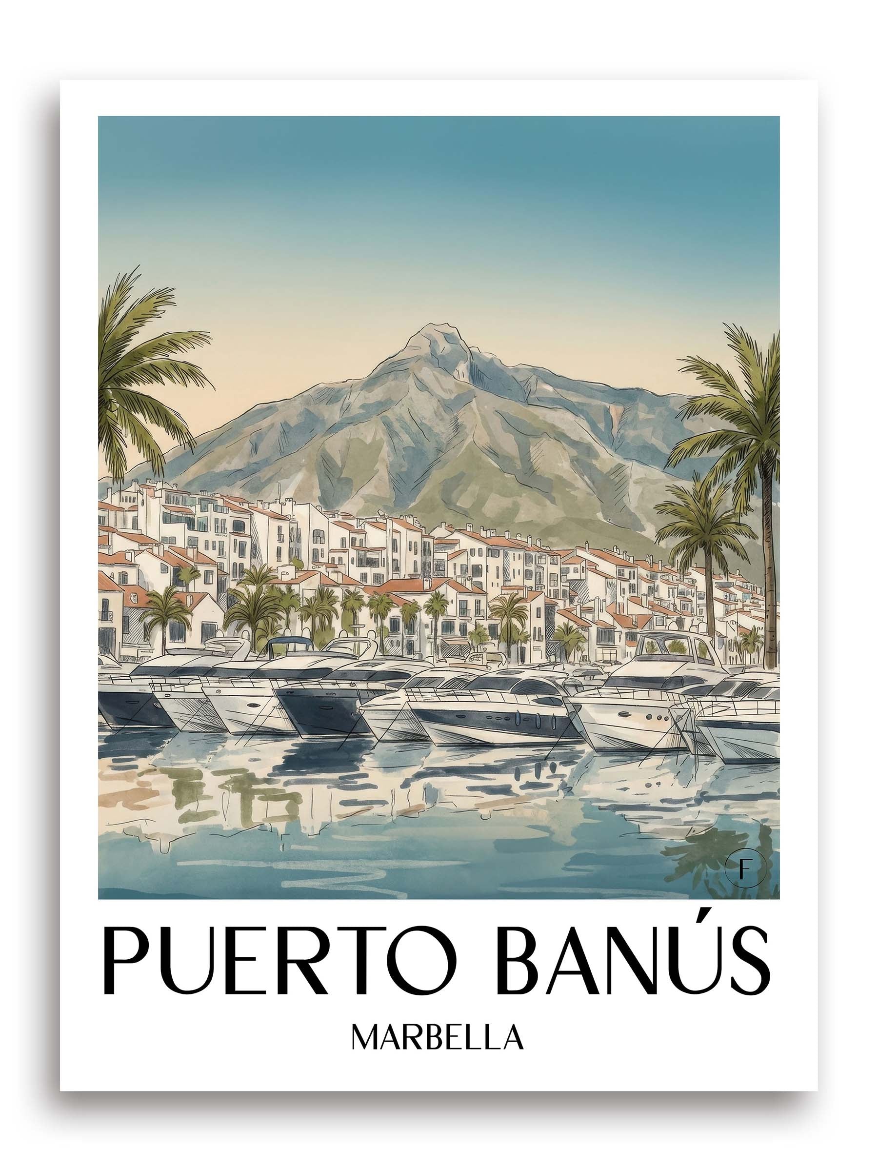 Puerto Banús Poster - Marbella - Spanien Kunstdruck - Aquarell von A4 bis A1 - favplace