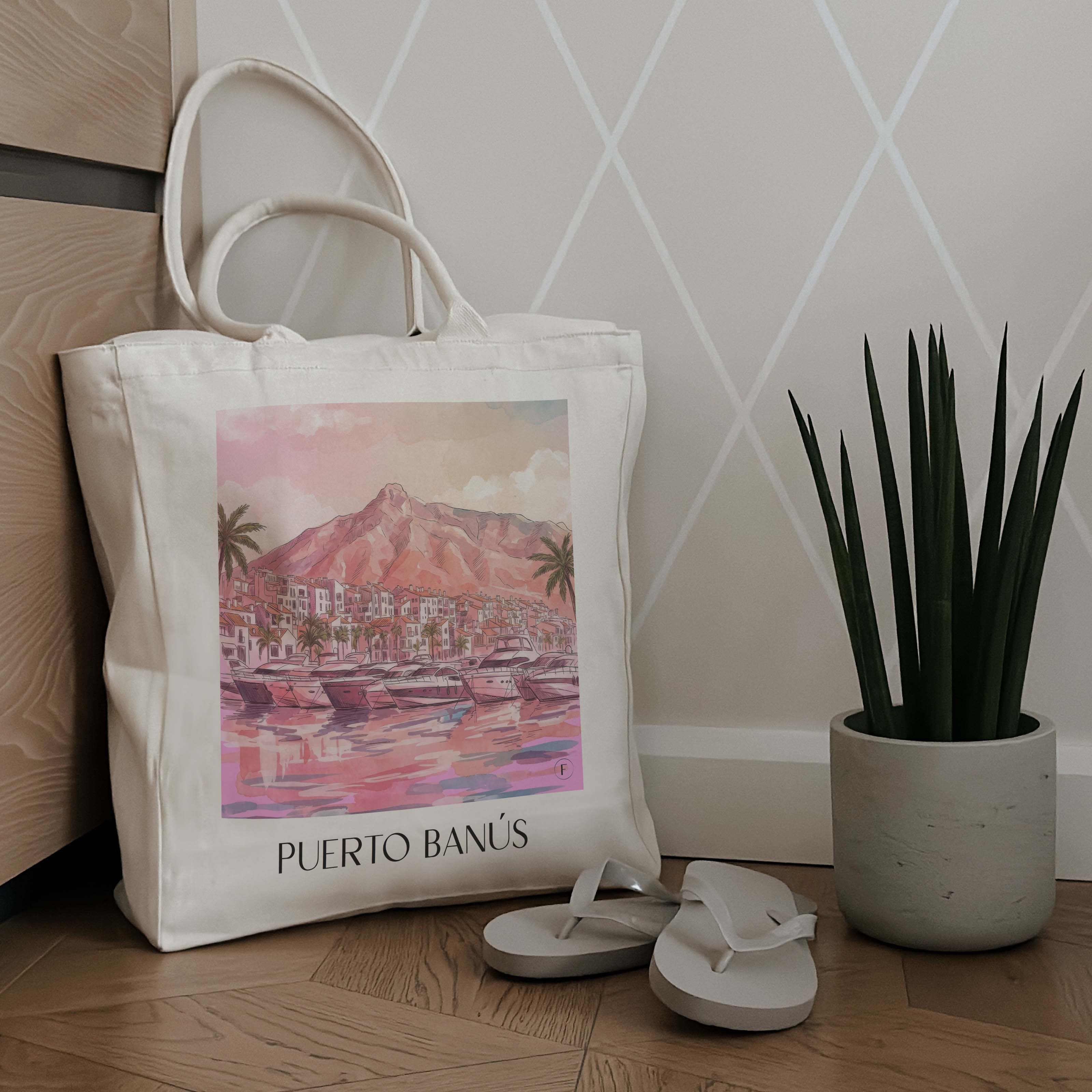 puerto-banús-marbella-spanien-einkaufstasche-aquarell-pink-rosa