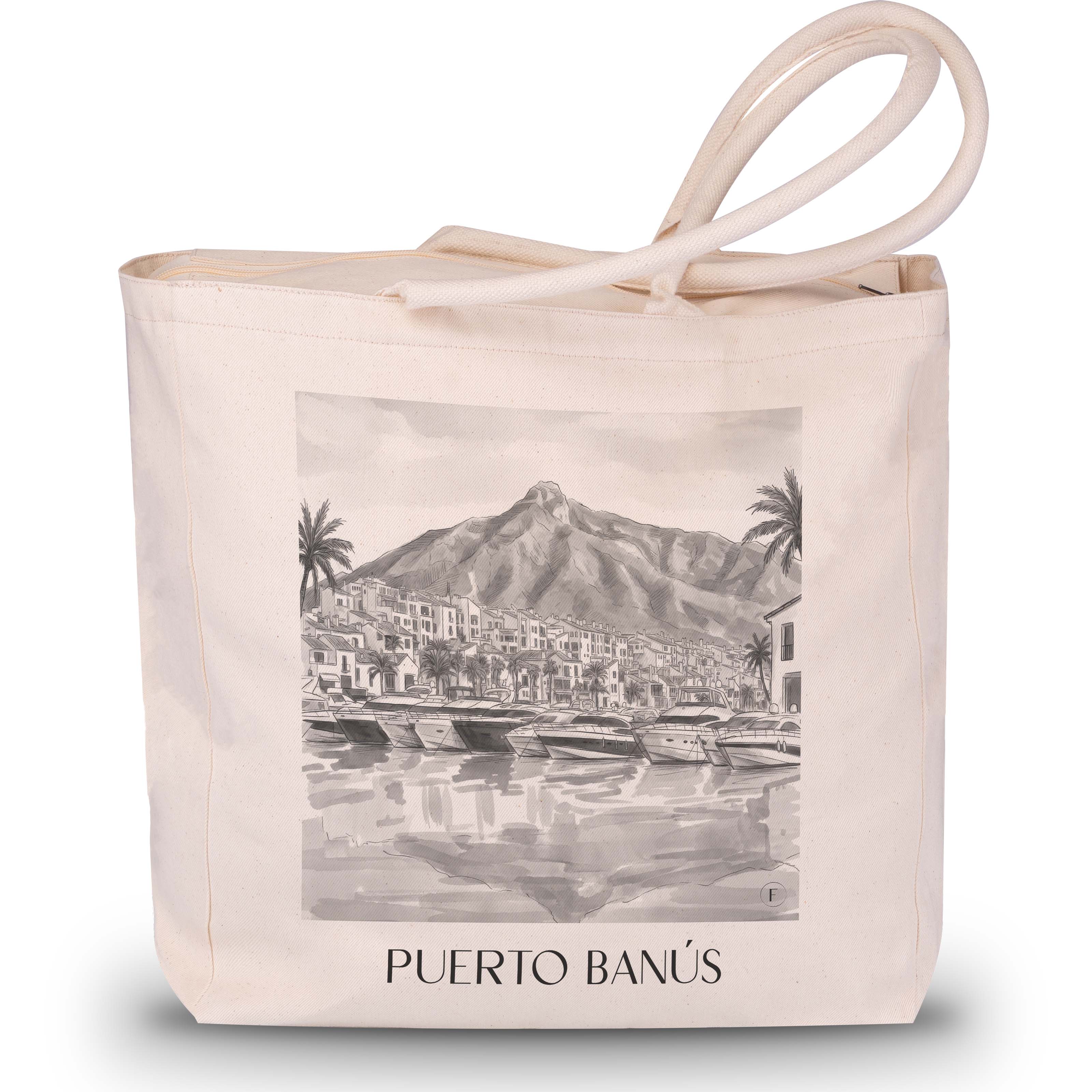 puerto-banús-marbella-spanien-einkaufstasche-aquarell-schwarz-weiss