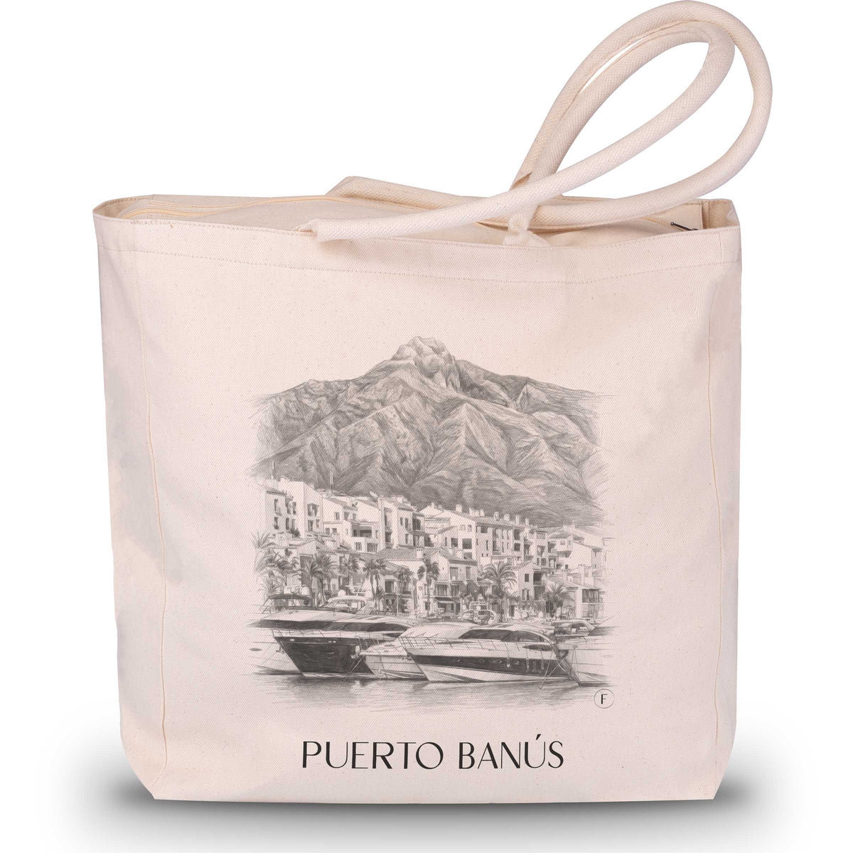 Puerto Banús Shopping Tasche - Marbella - Spanien Tote Bag - Einkaufstasche im Zeichnung Stil - favplace