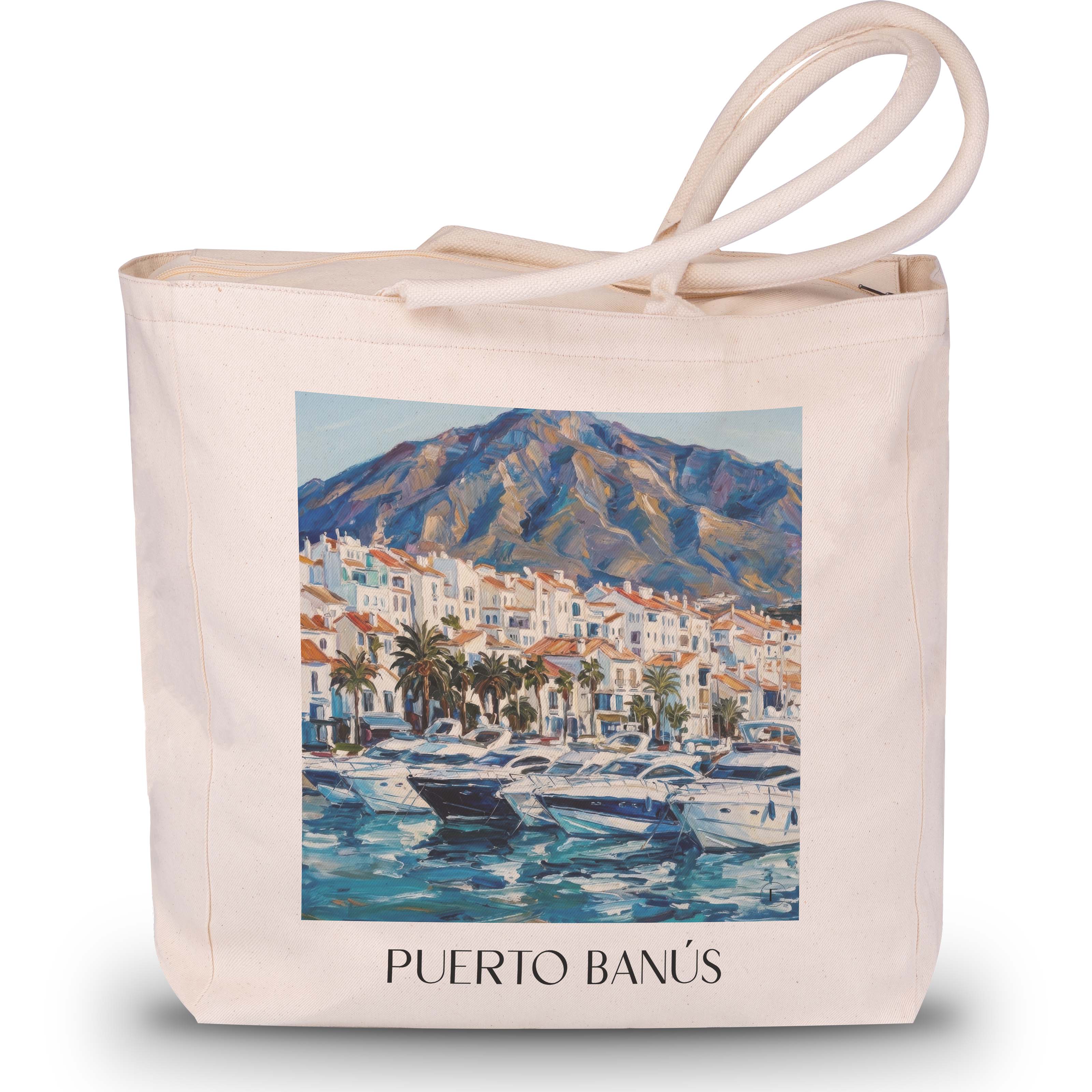Puerto Banús Shopping Tasche - Marbella - Spanien Tote Bag - Einkaufstasche im Ölgemälde Stil - favplace