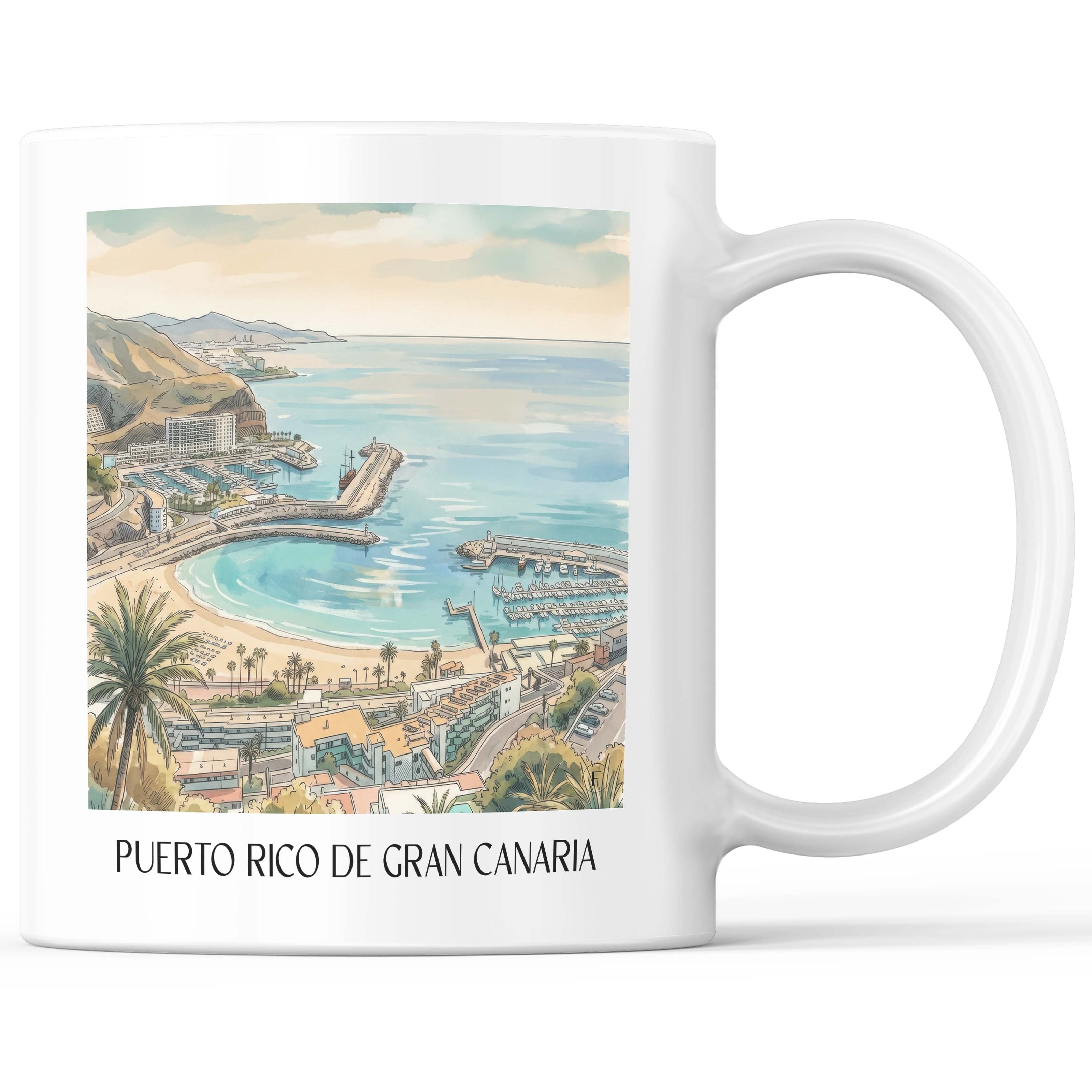 Puerto Rico Kaffeebecher - Gran Canaria - Puerto Rico und Spanien Becher - Kaffeetasse im Aquarell Stil - favplace