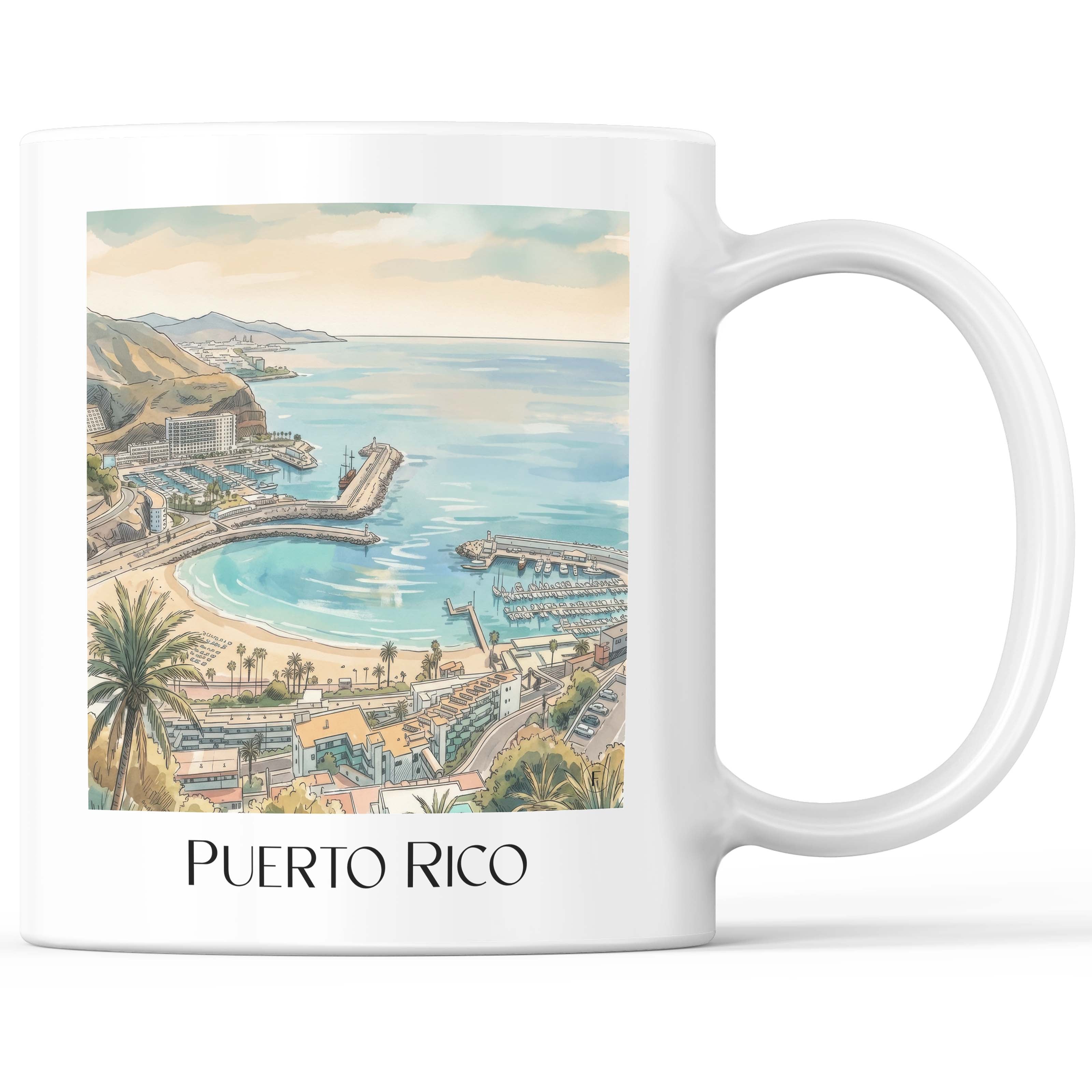 Puerto Rico Kaffeebecher - Gran Canaria - Puerto Rico und Spanien Becher - Kaffeetasse im Aquarell Stil - favplace
