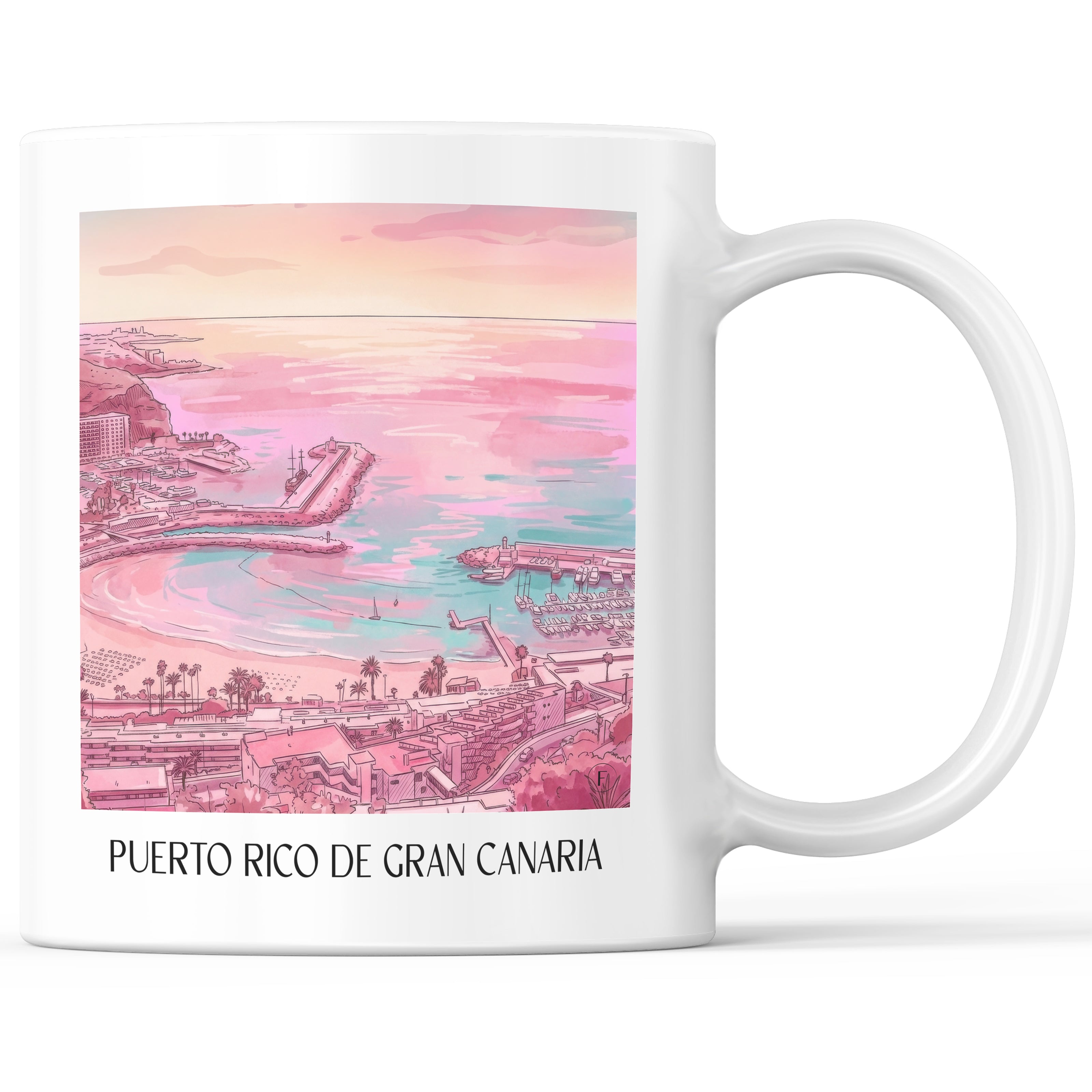 Puerto Rico Kaffeebecher - Gran Canaria - USA und Spanien Becher - Kaffeetasse im Aquarell Pink Stil - favplace
