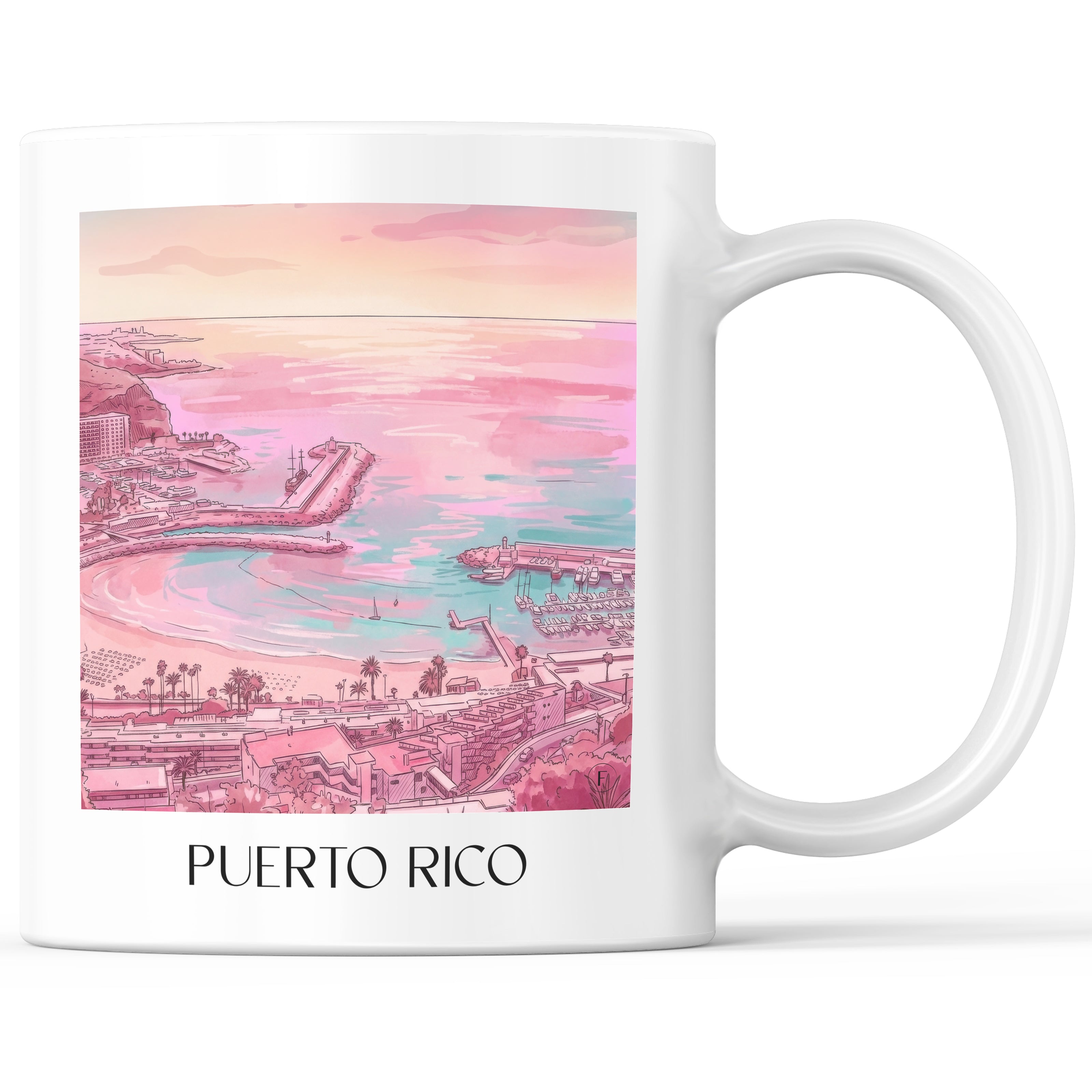 Puerto Rico Kaffeebecher - Gran Canaria - USA und Spanien Becher - Kaffeetasse im Aquarell Pink Stil - favplace