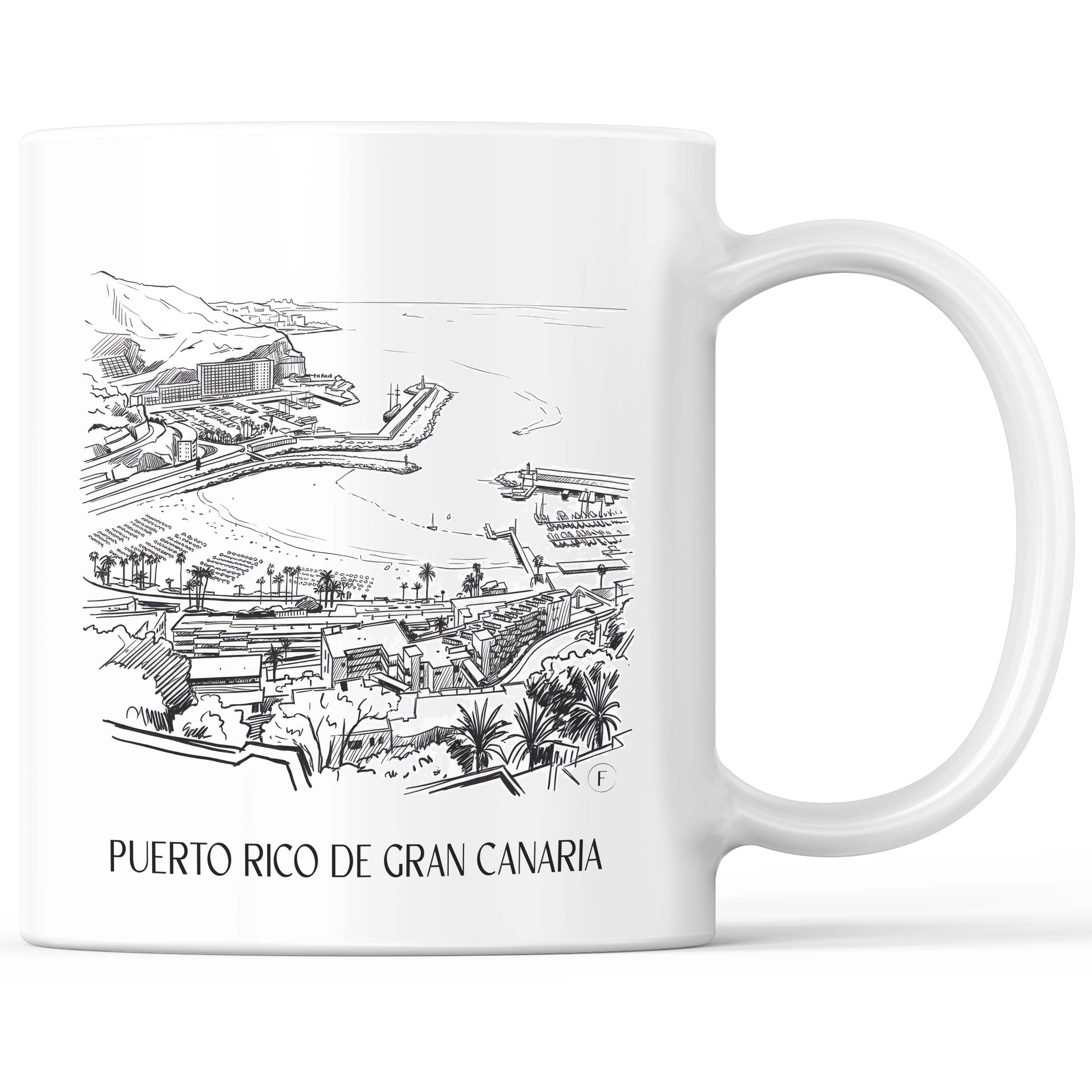 Puerto Rico Kaffeebecher - Gran Canaria - USA und Spanien Becher - Kaffeetasse im Skizze Stil - favplace