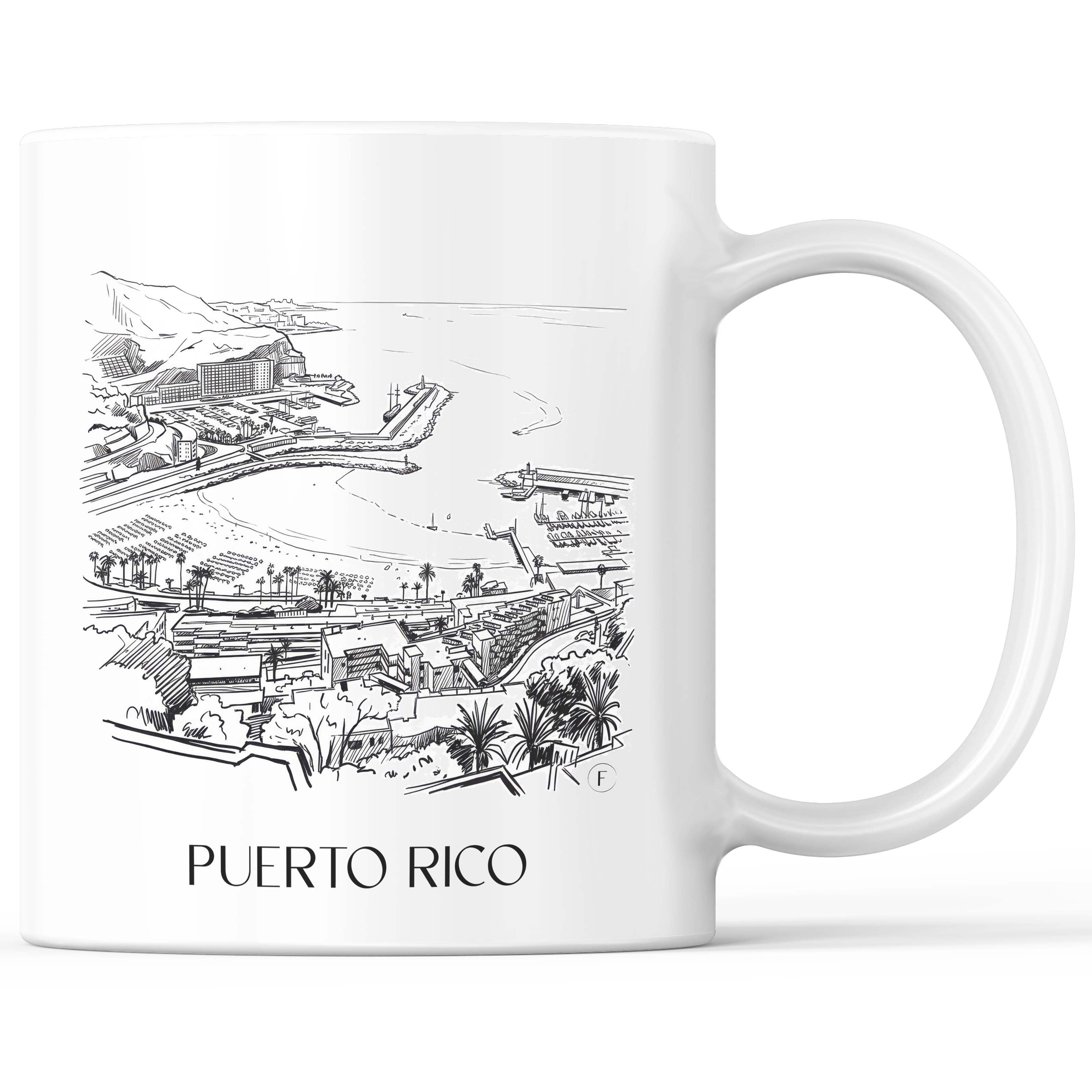 Puerto Rico Kaffeebecher - Gran Canaria - USA und Spanien Becher - Kaffeetasse im Skizze Stil - favplace
