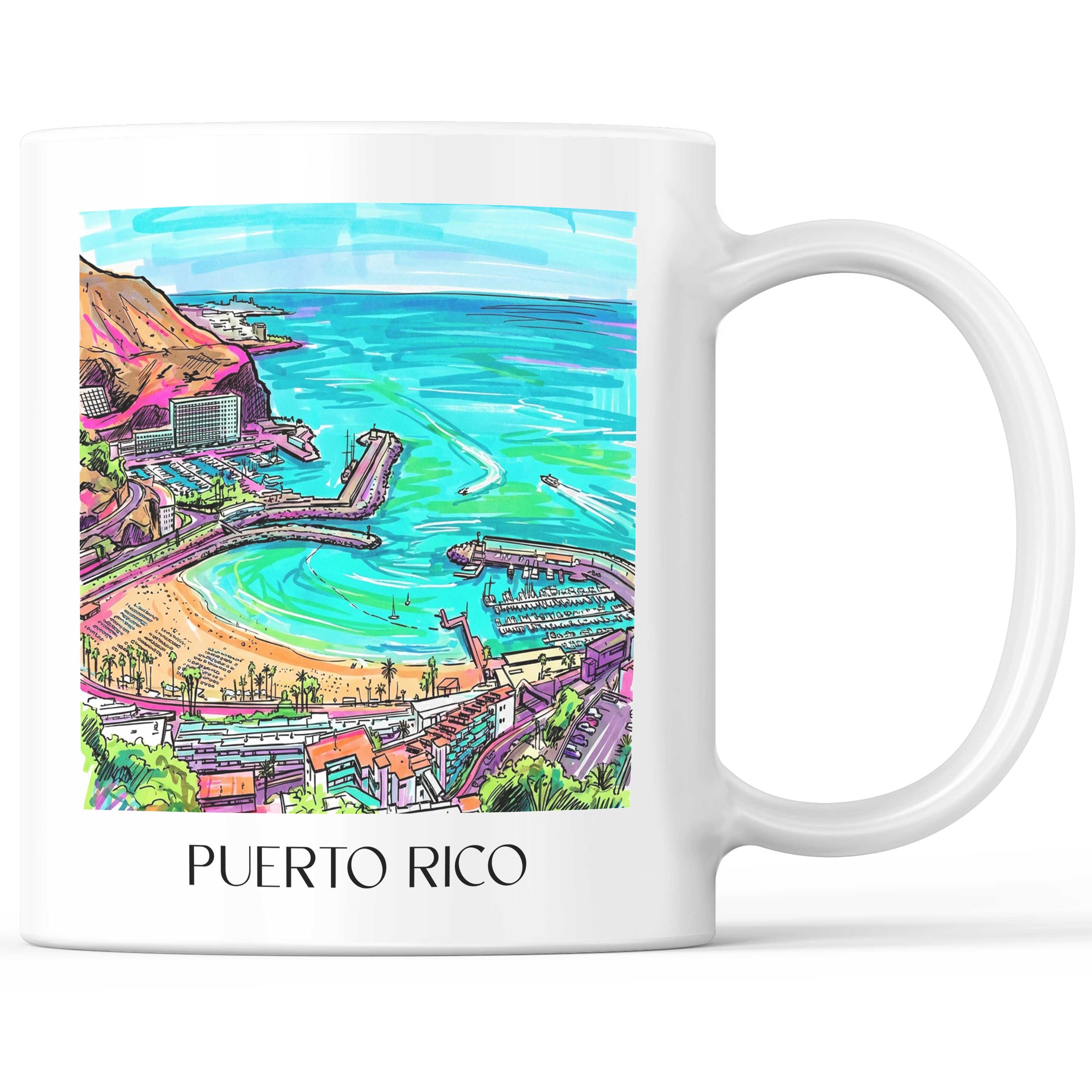 Puerto Rico Kaffeebecher - Gran Canaria - USA und Spanien Becher - Kaffeetasse im Tag Graffiti Stil - favplace