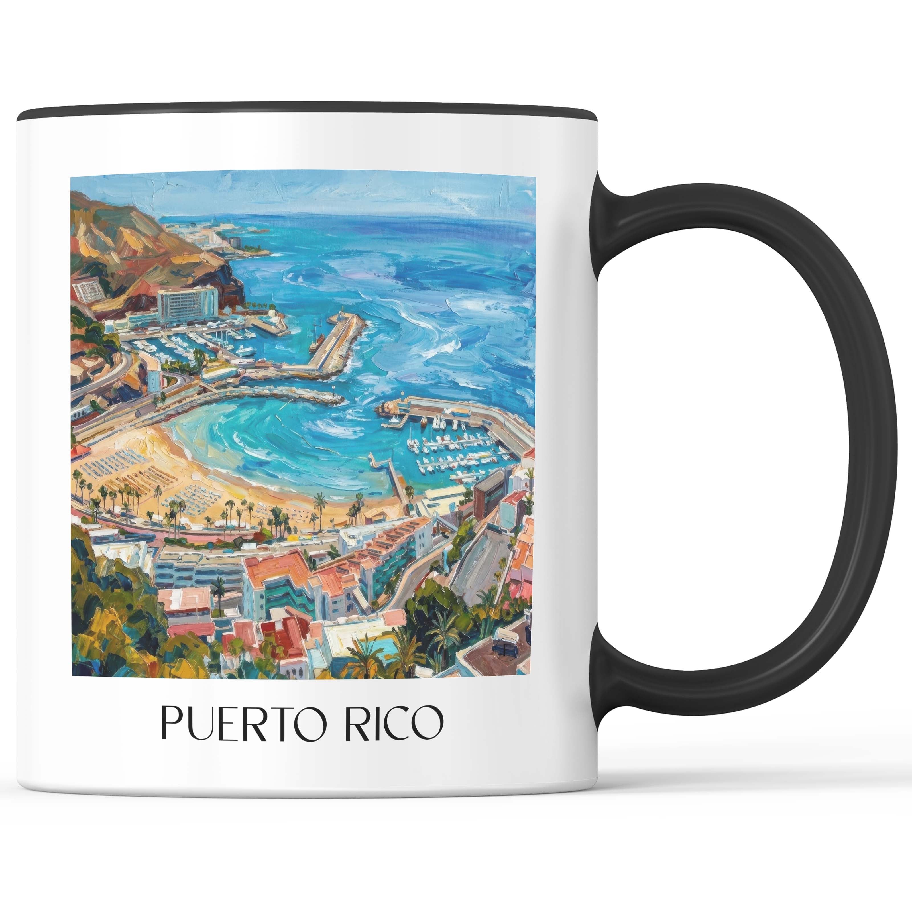Puerto Rico Kaffeebecher - Gran Canaria - USA und Spanien Becher - Kaffeetasse im Ölgemälde Stil - favplace