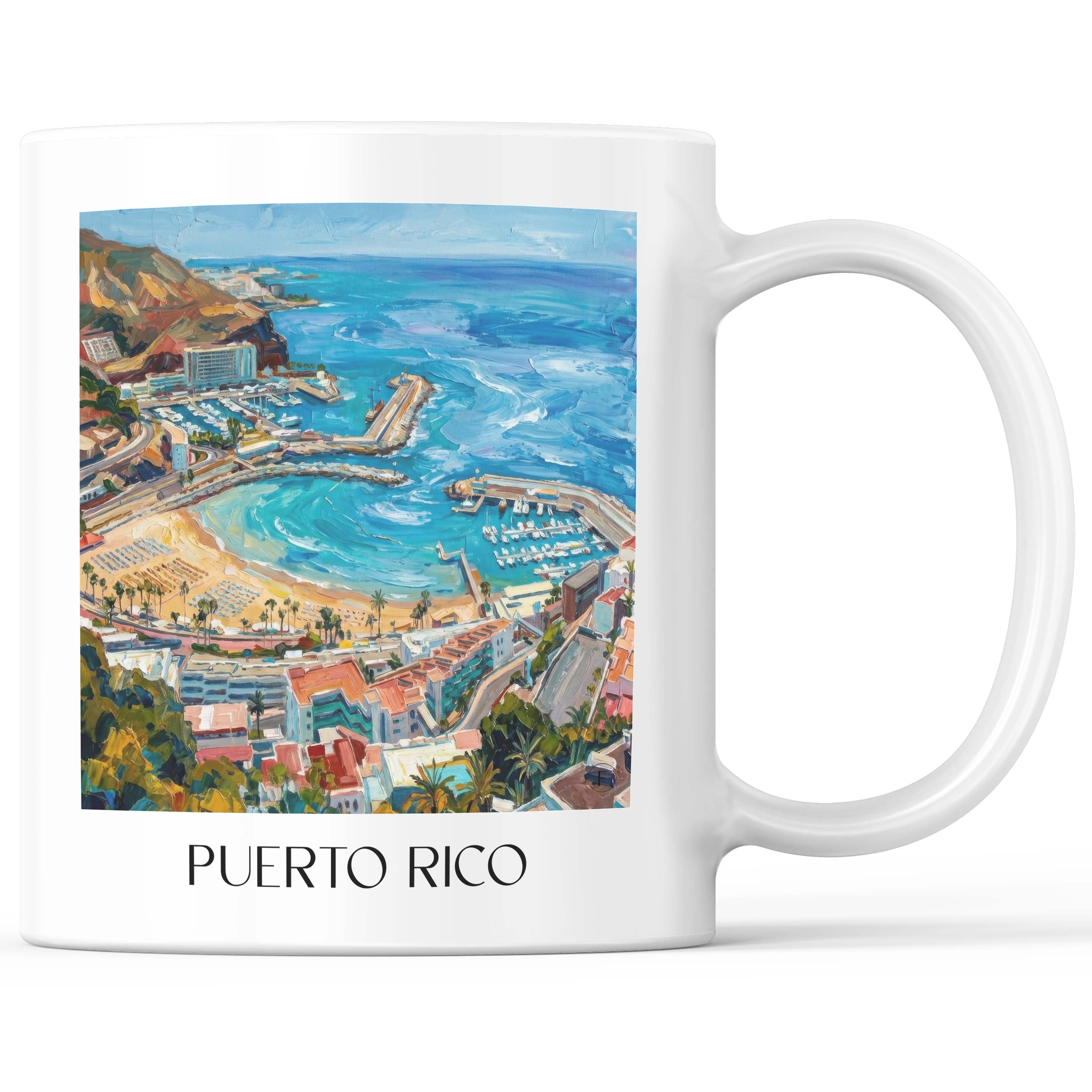 Puerto Rico Kaffeebecher - Gran Canaria - USA und Spanien Becher - Kaffeetasse im Ölgemälde Stil - favplace
