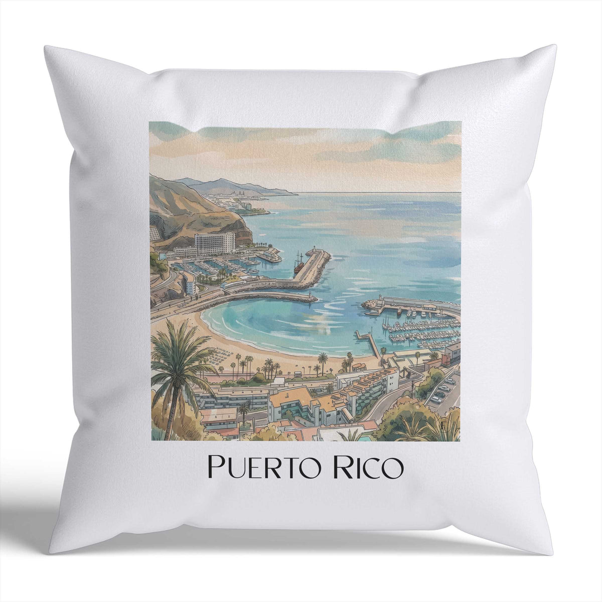 Puerto Rico Kissenhülle - Zierkissen Bezug - Gran Canaria - Spanien Kissen bzw. Kissenbezug im Aquarell Stil - favplace