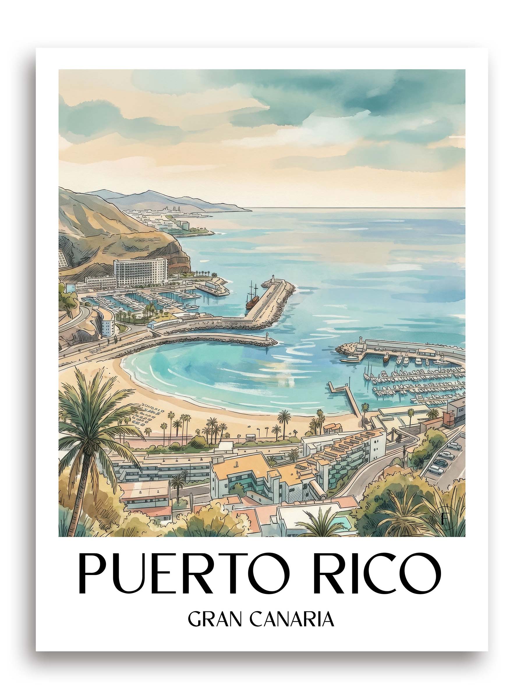 Puerto Rico Poster - Gran Canaria - Puerto Rico und Spanien Kunstdruck - Aquarell von A4 bis A1 - favplace